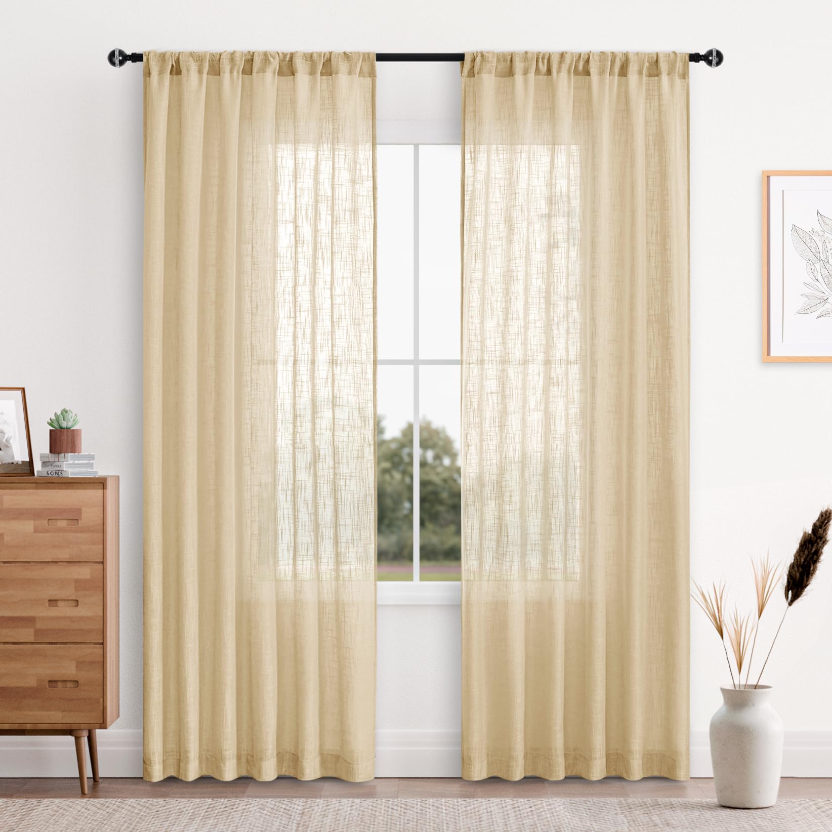Custom Curtains: Linen Sheer Curtains, Set of 2 Panels