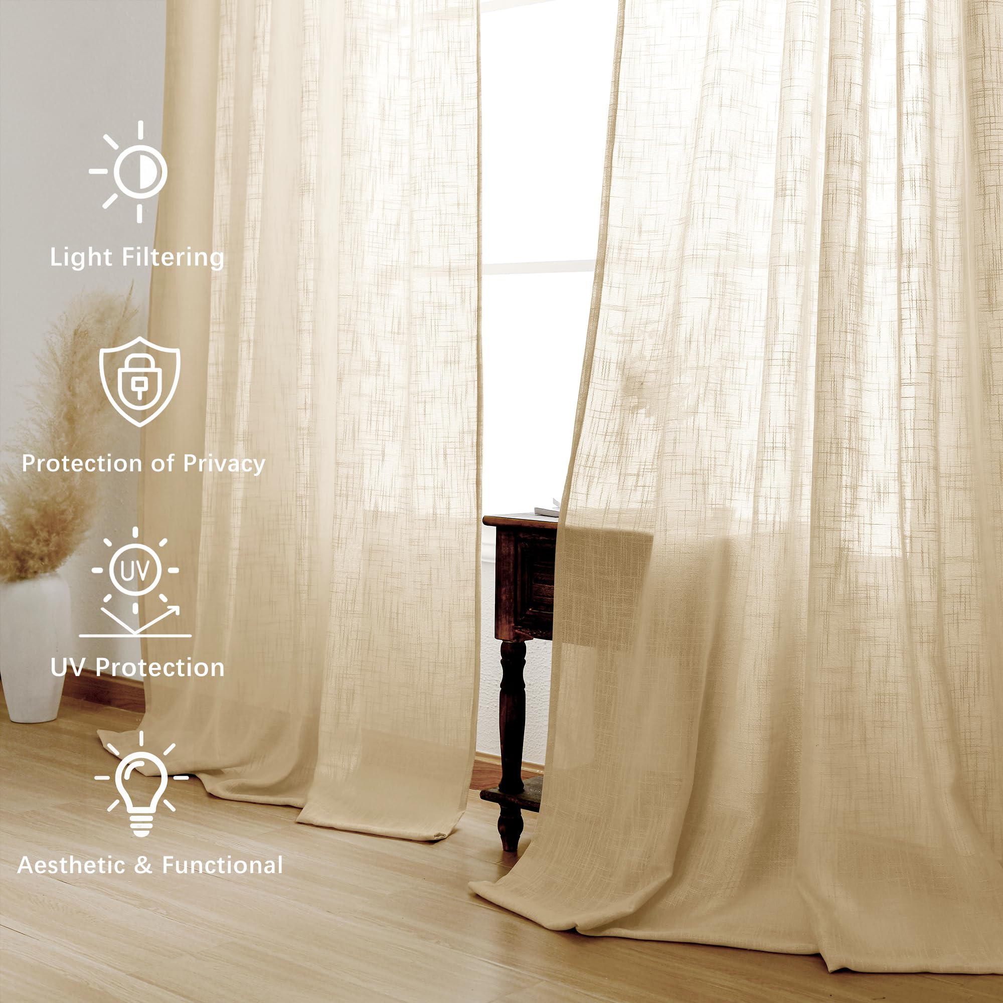 Custom Curtains: Linen Sheer Curtains, Set of 2 Panels