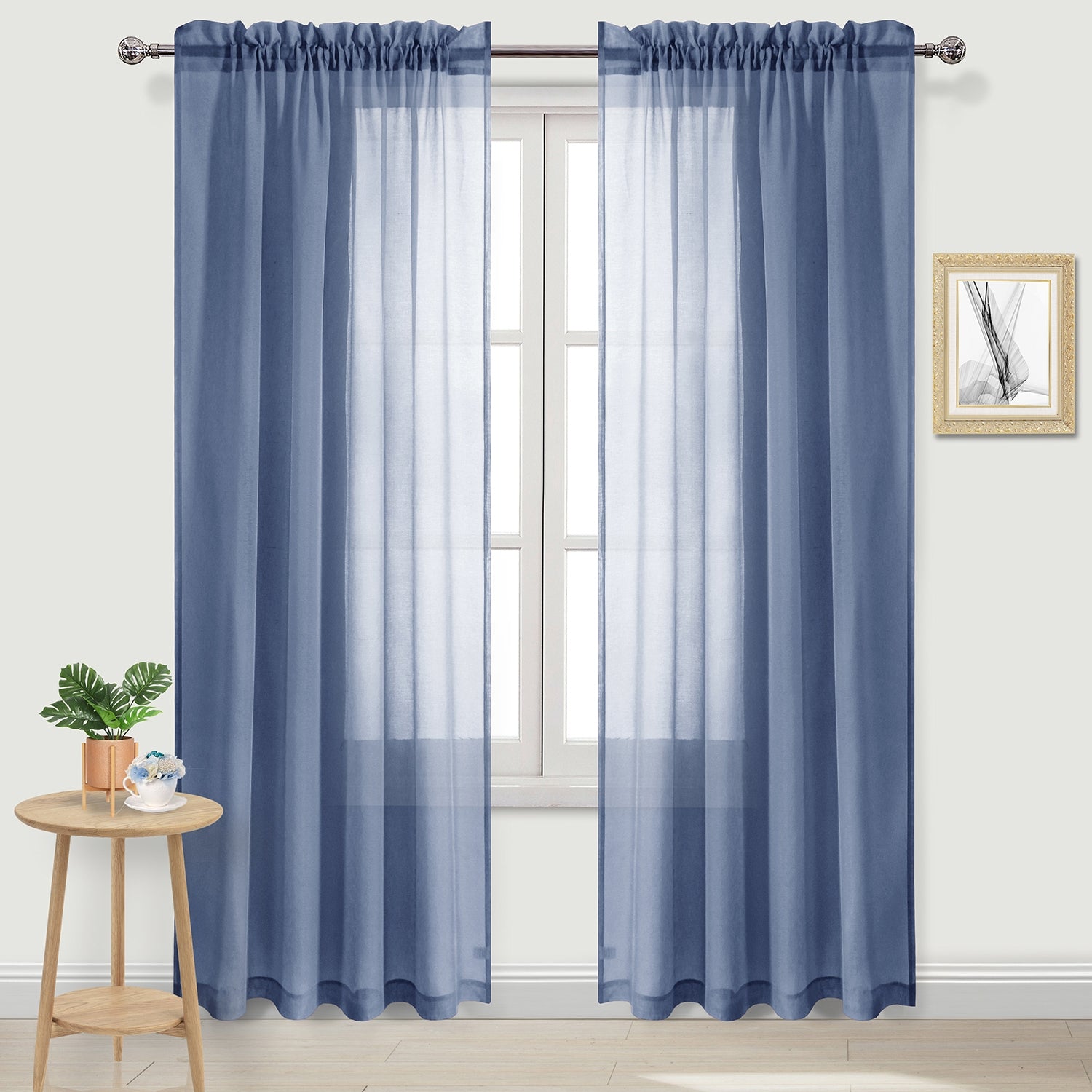 Rod Pocket Sheer Curtains, Set of 2 Panels