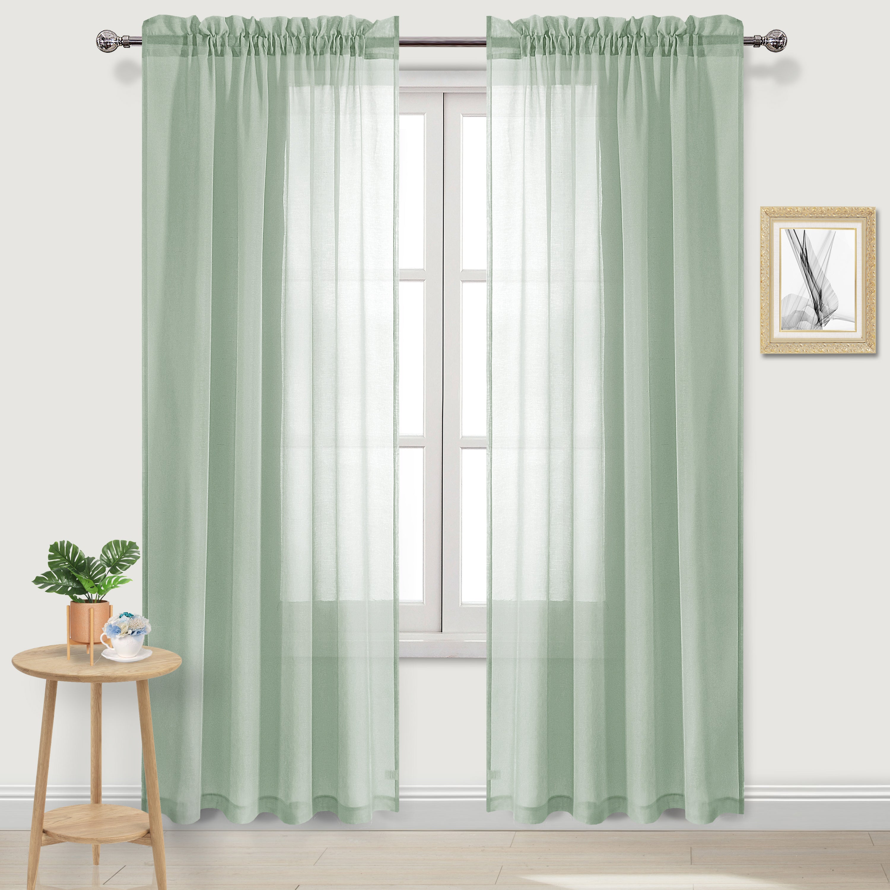 Rod Pocket Sheer Curtains, Set of 2 Panels