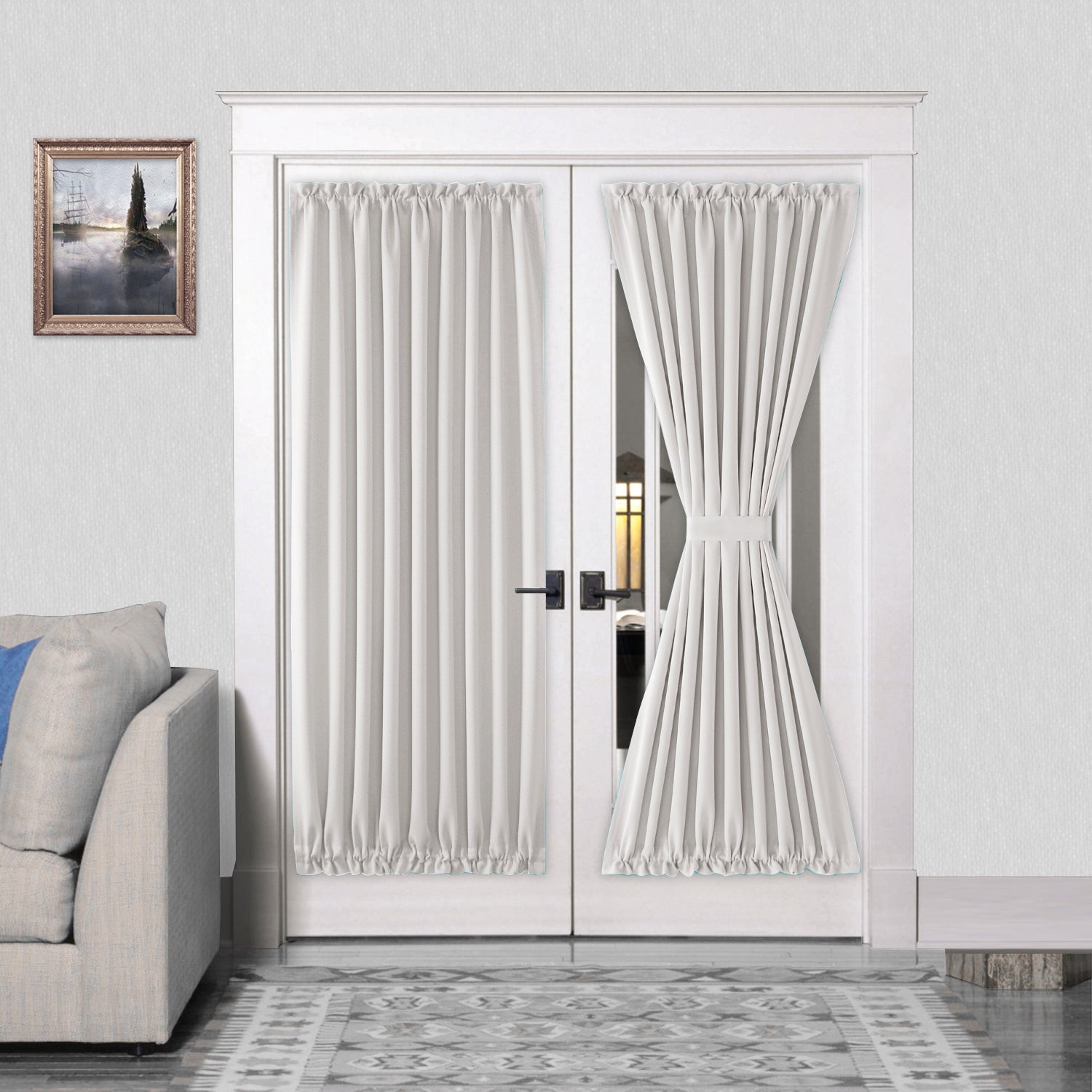 DWCN French Blackout Door Curtains, 1 Curtain Panel with Tieback