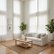 Light beige Theia Linen Sheer Curtains from DWCN Official hanging in a window, showcasing their soft, airy fabric and elegant drape.