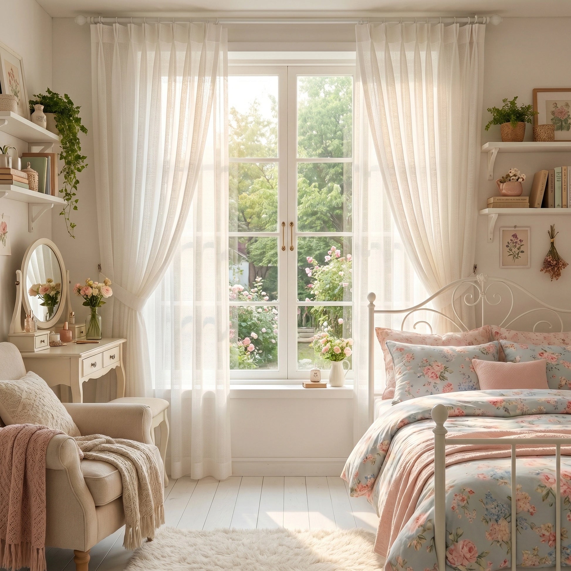 Light beige Theia Linen Sheer Curtains by DWCN Official hanging in a living room, allowing soft natural light to filter through.