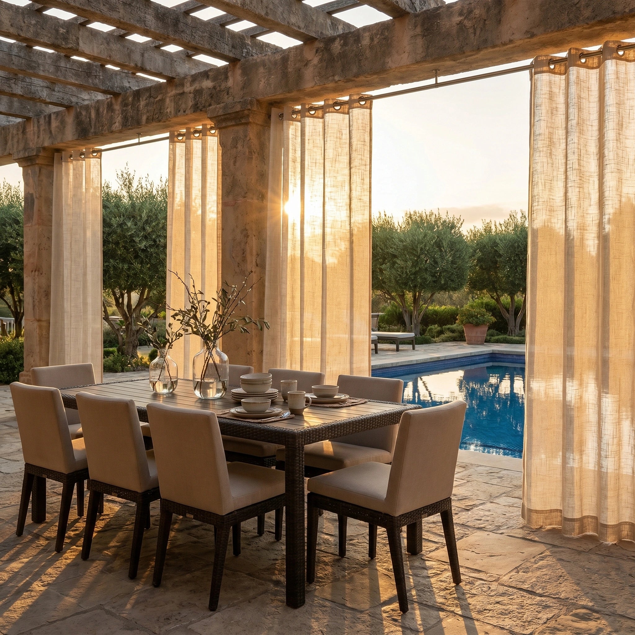 Linen Sheer Solid Outdoor Curtains
