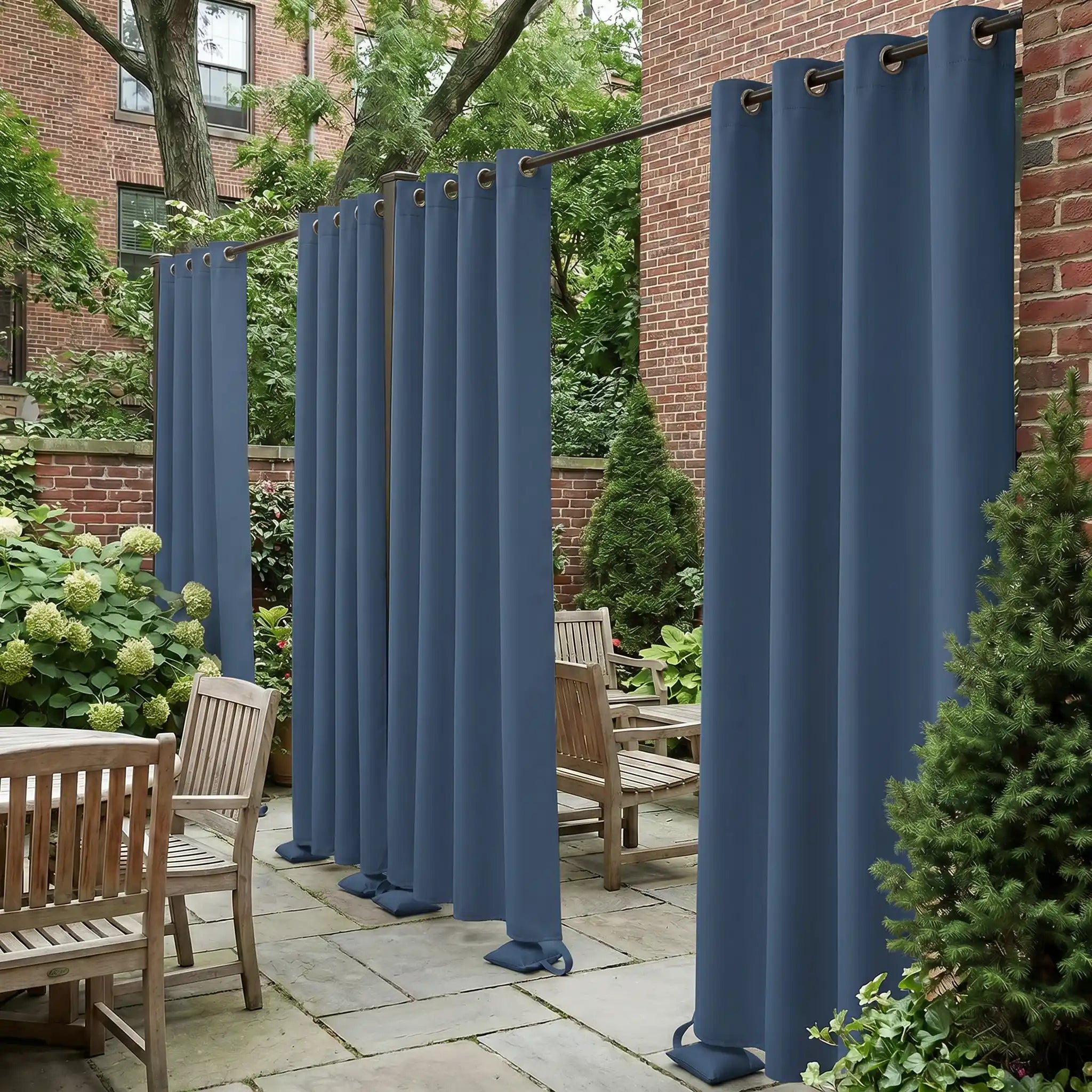 DWCN Official grommet top outdoor curtain with weighted bottom, windproof and waterproof for outdoor privacy and weather resistance.