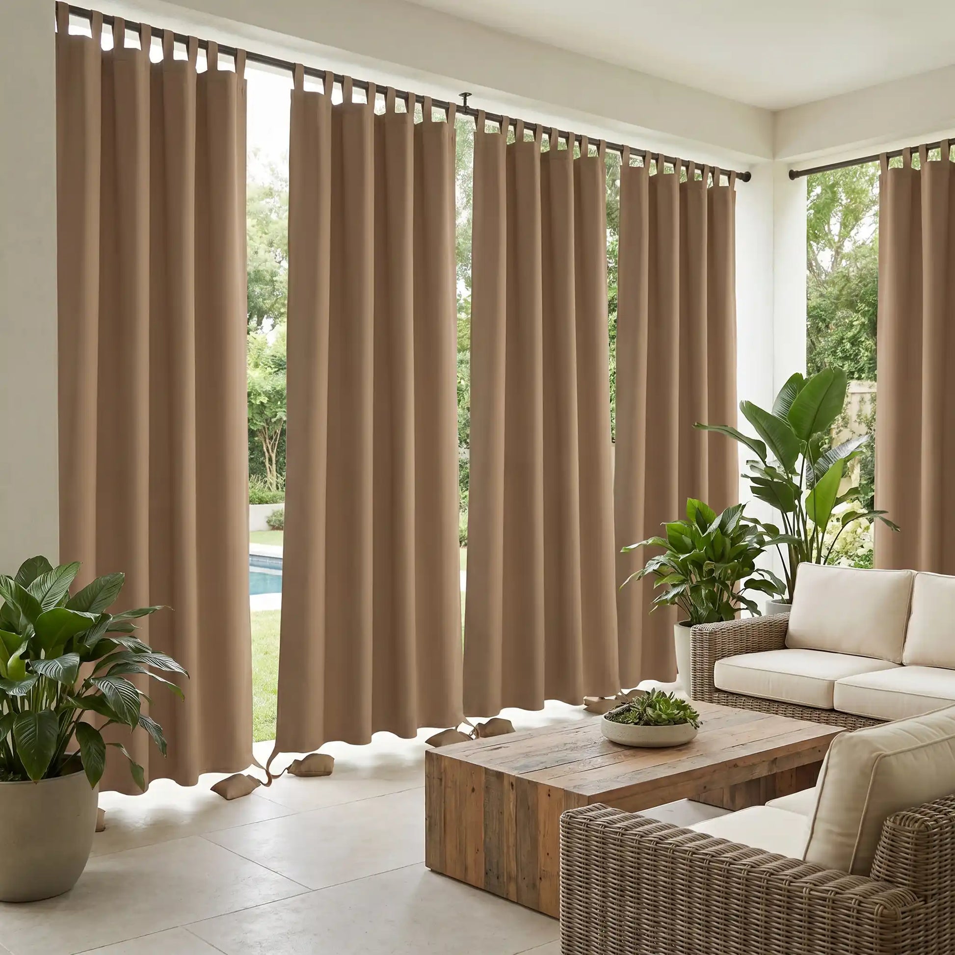 DWCN Official outdoor curtain with tab top and weighted bottom, windproof and waterproof fabric for outdoor protection