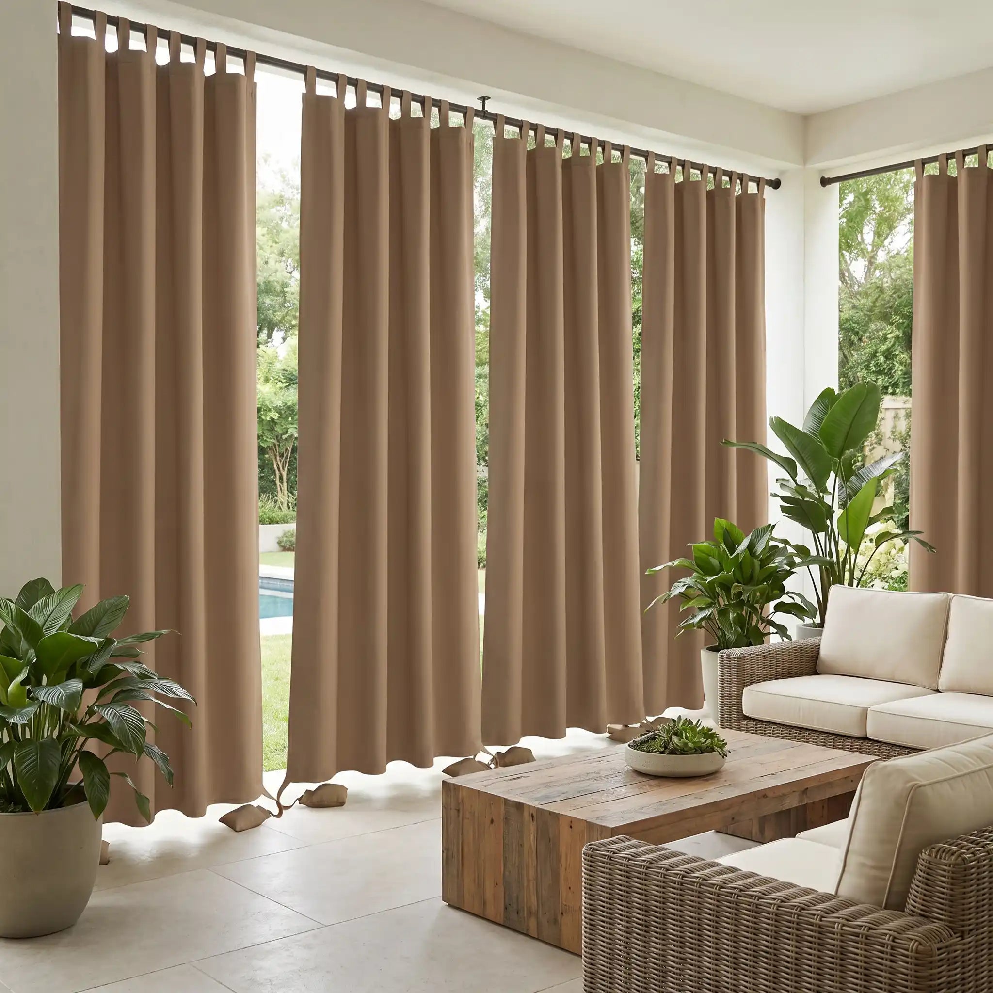 DWCN Official outdoor curtain with tab top and weighted bottom, windproof and waterproof fabric for outdoor protection