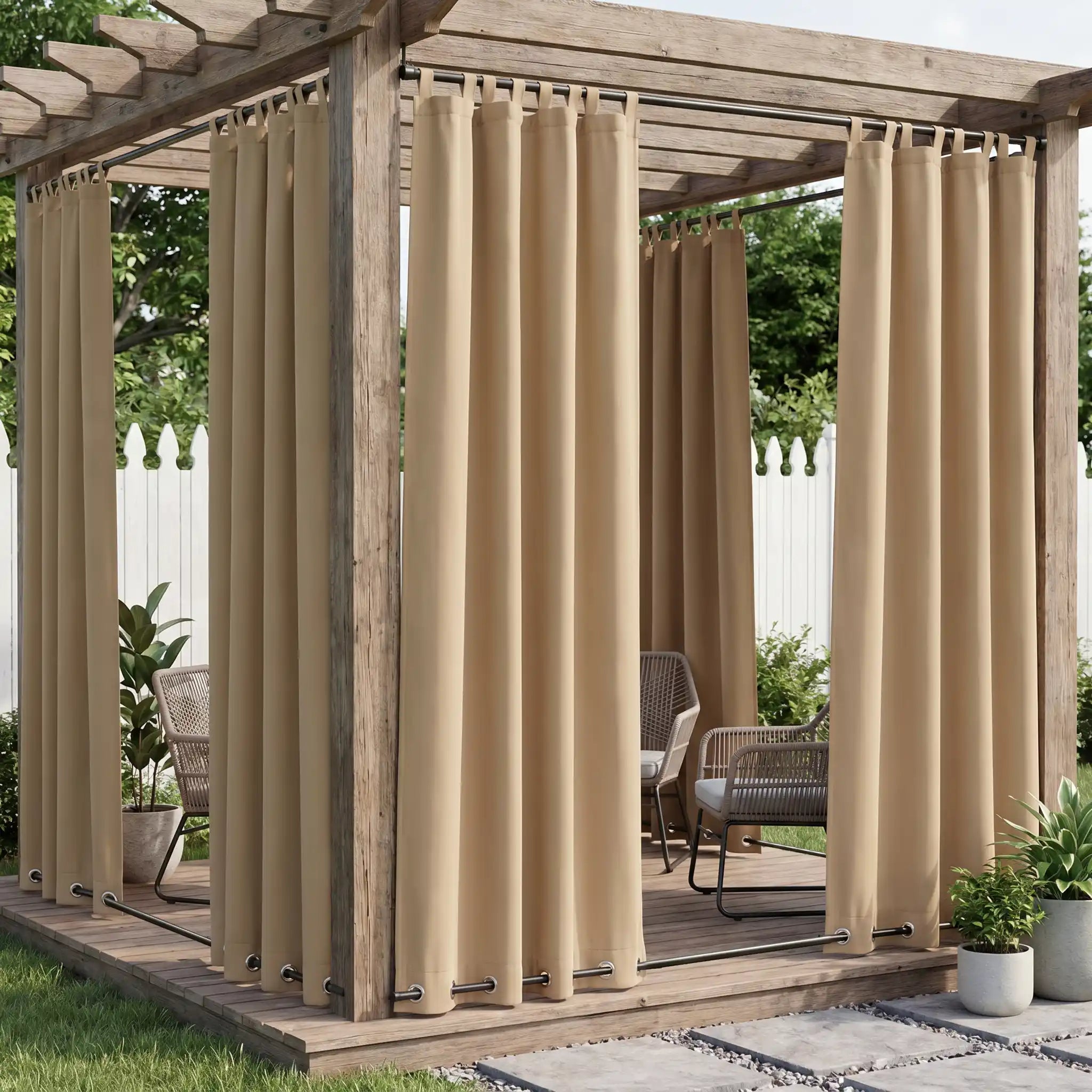 DWCN Official outdoor curtains with tab top and grommet bottom, windproof and waterproof for outdoor patio or garden use