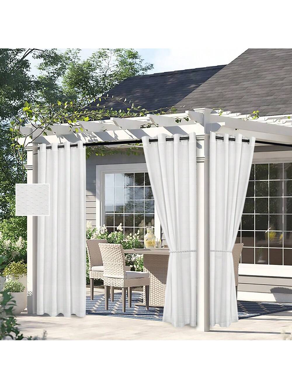 DWCN 2 Panels Geometric Grid Waterproof Outdoor Curtains