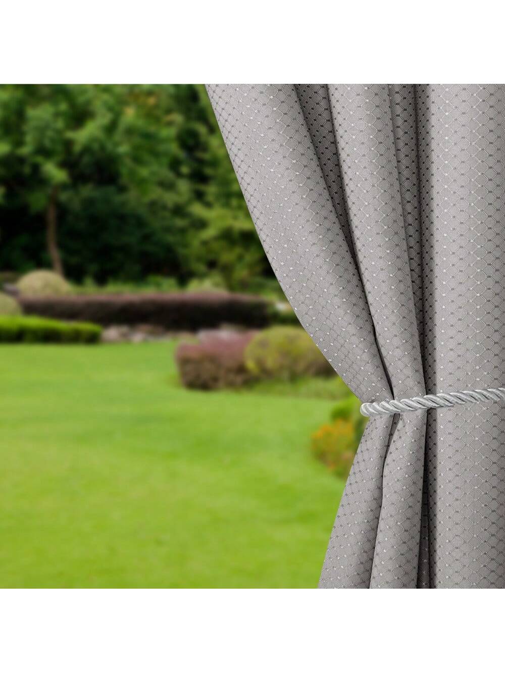 DWCN 2 Panels Geometric Grid Waterproof Outdoor Curtains