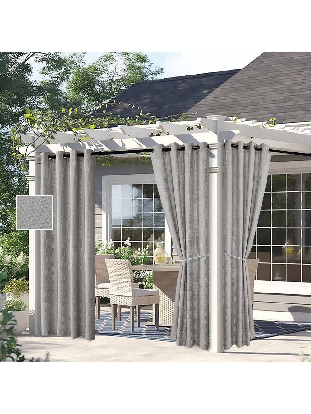 DWCN 2 Panels Geometric Grid Waterproof Outdoor Curtains