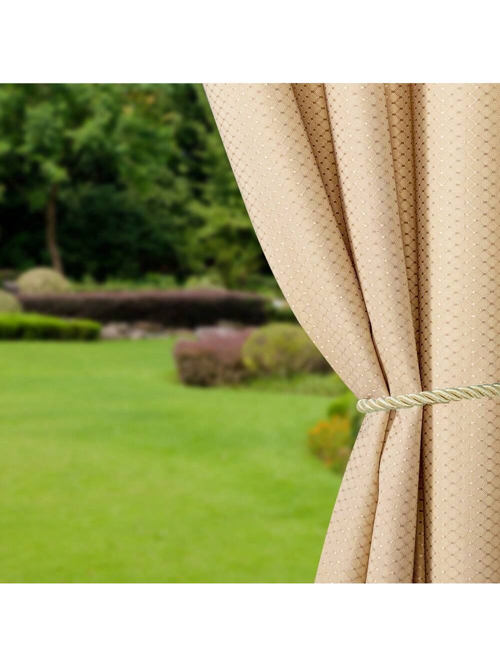 DWCN 2 Panels Geometric Grid Waterproof Outdoor Curtains