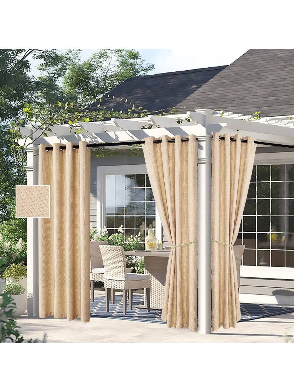 DWCN 2 Panels Geometric Grid Waterproof Outdoor Curtains