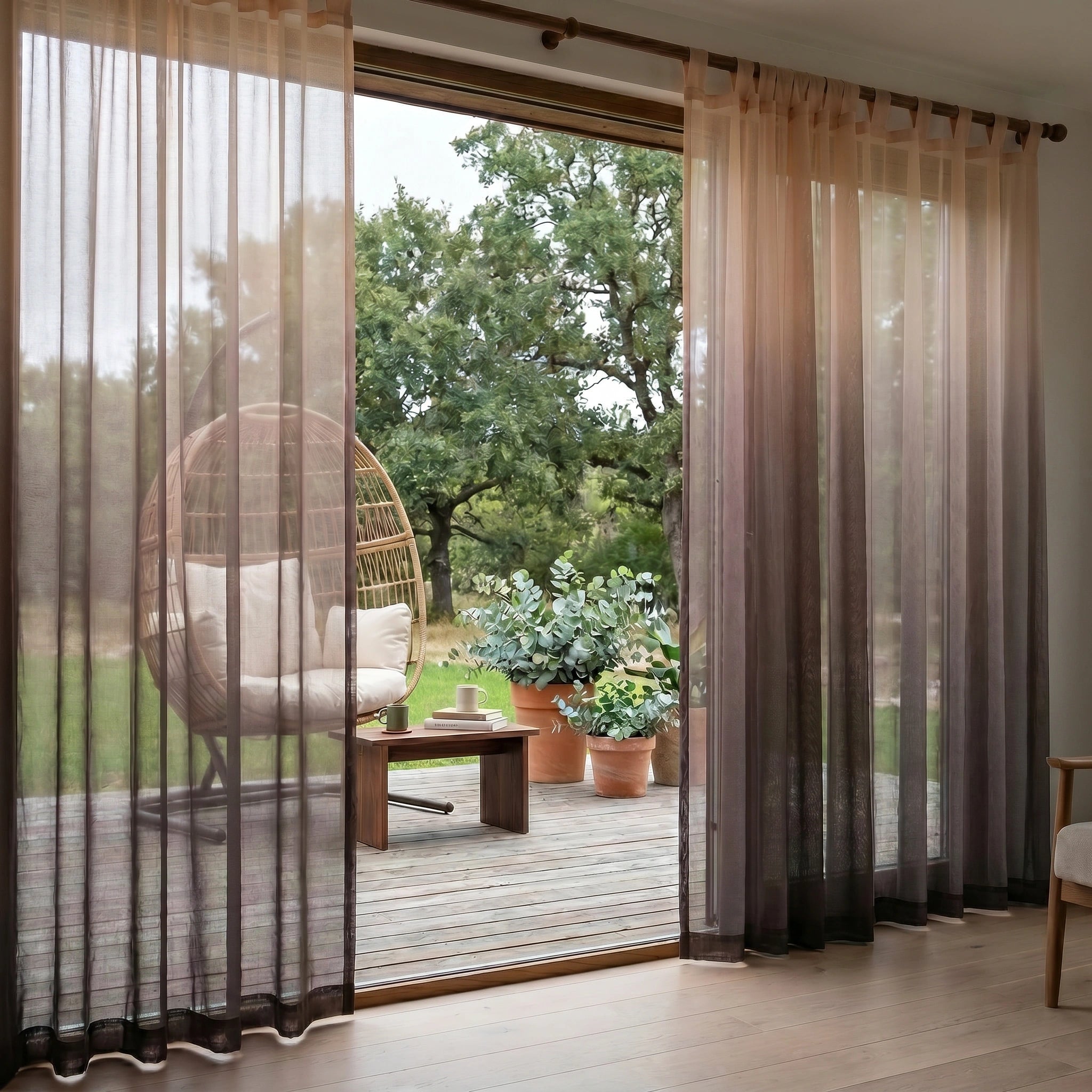 Vertical Ombre Linen Texture Outdoor Sheer Curtains