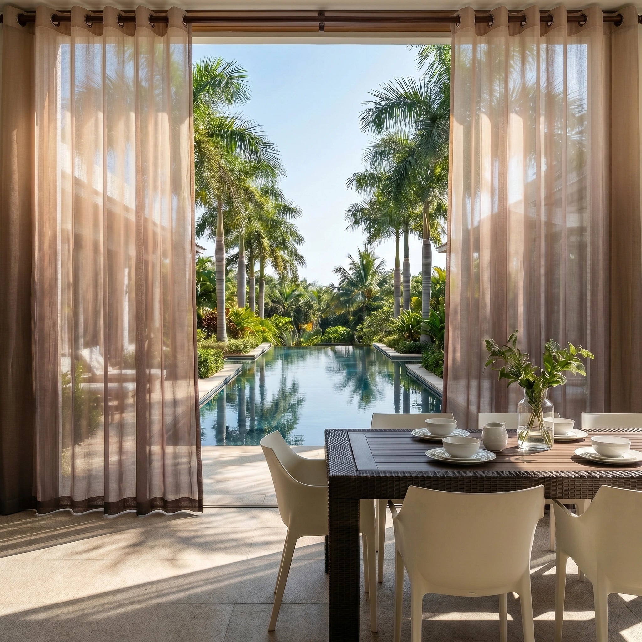 Vertical Ombre Linen Texture Outdoor Sheer Curtains