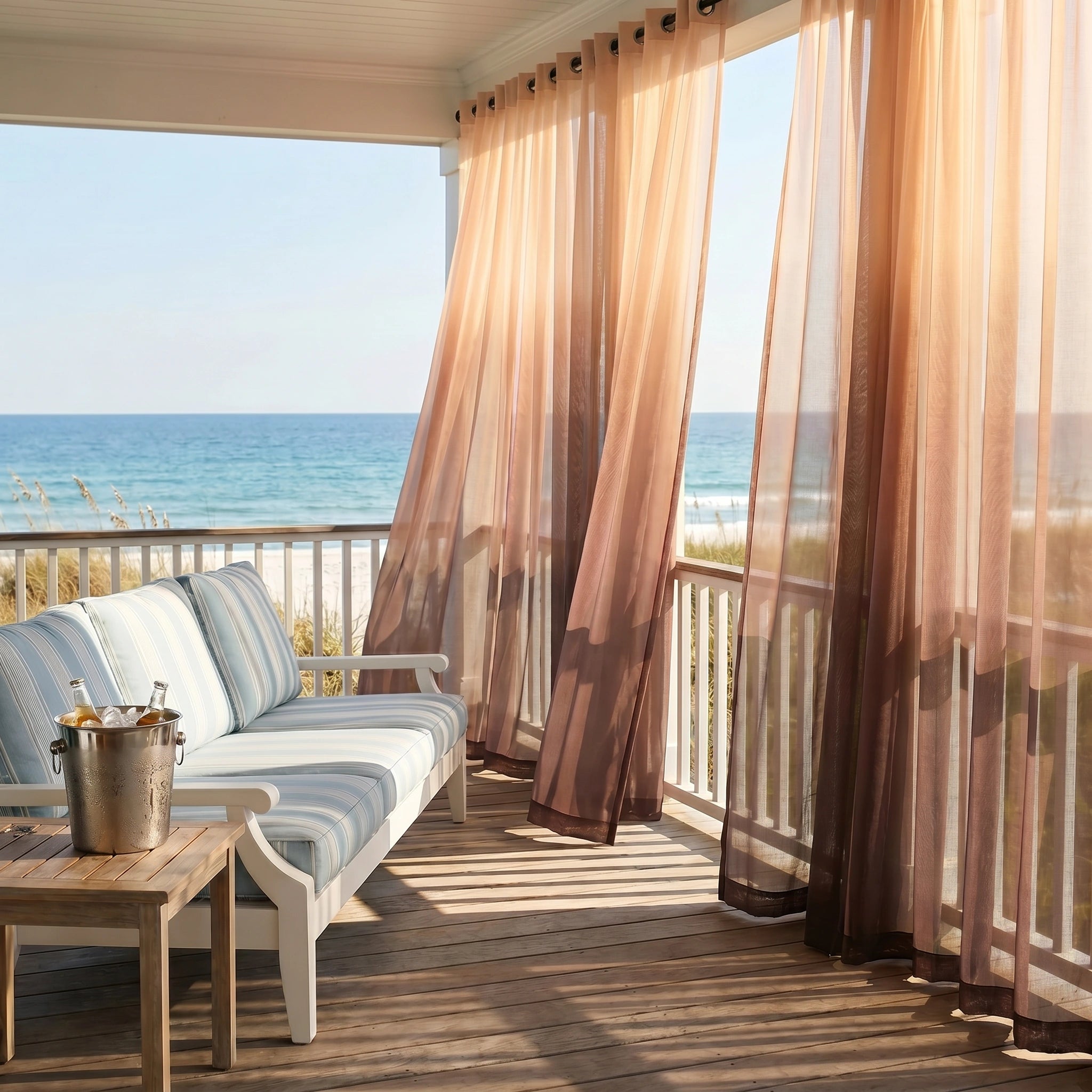 Vertical Ombre Linen Texture Outdoor Sheer Curtains