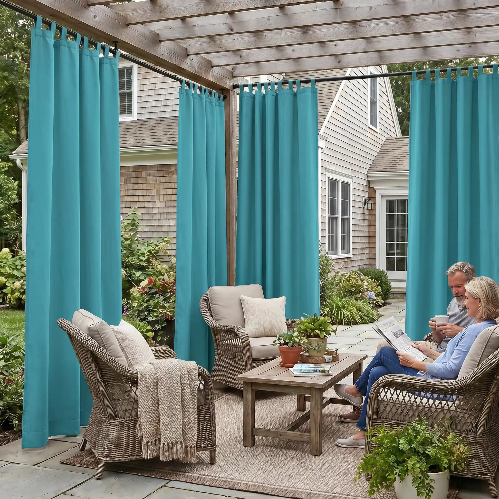 Outdoor waterproof curtain with tab top design by DWCN Official, suitable for patio or outdoor use.