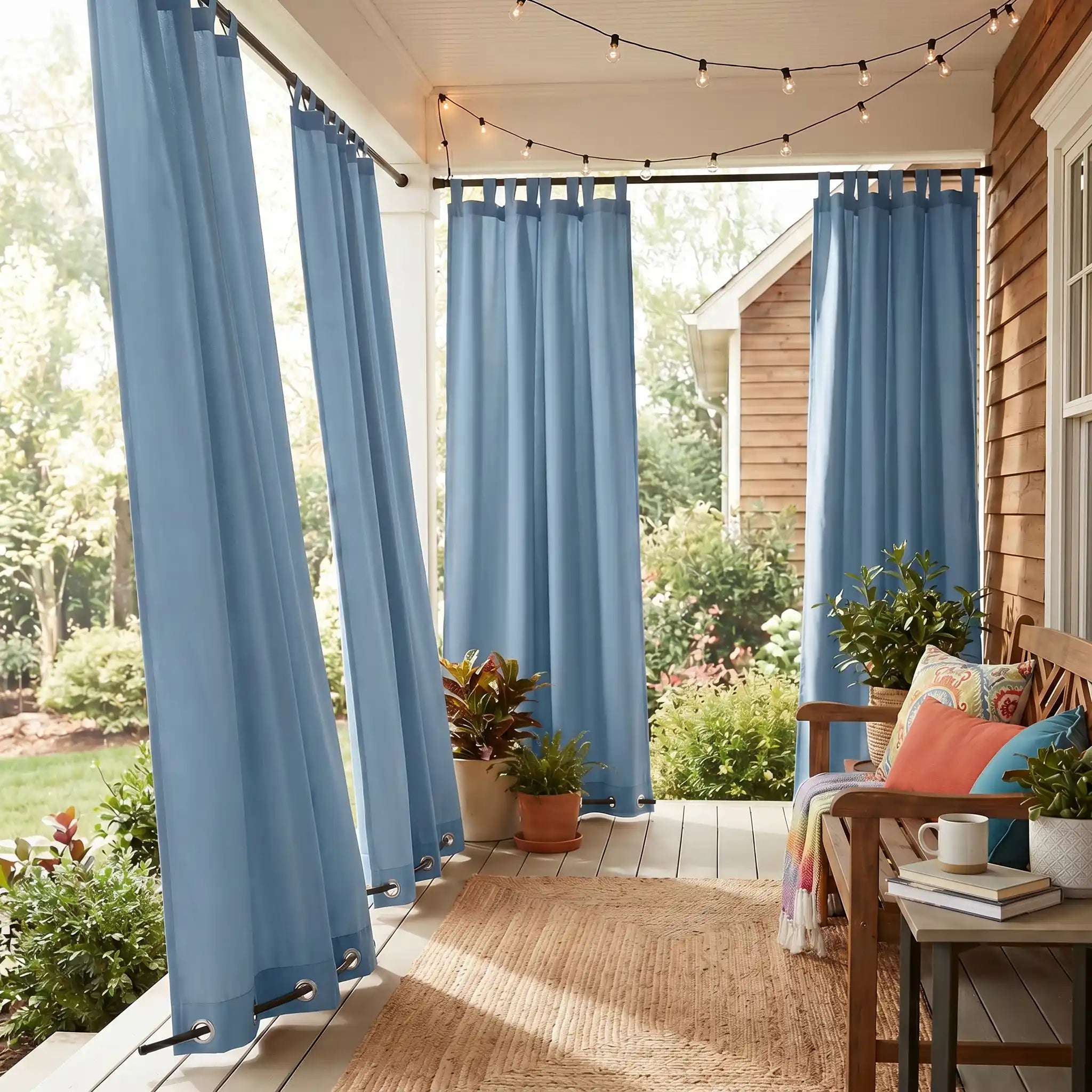 DWCN Official waterproof outdoor curtain with tab tops, ideal for patio or garden protection against rain and wind
