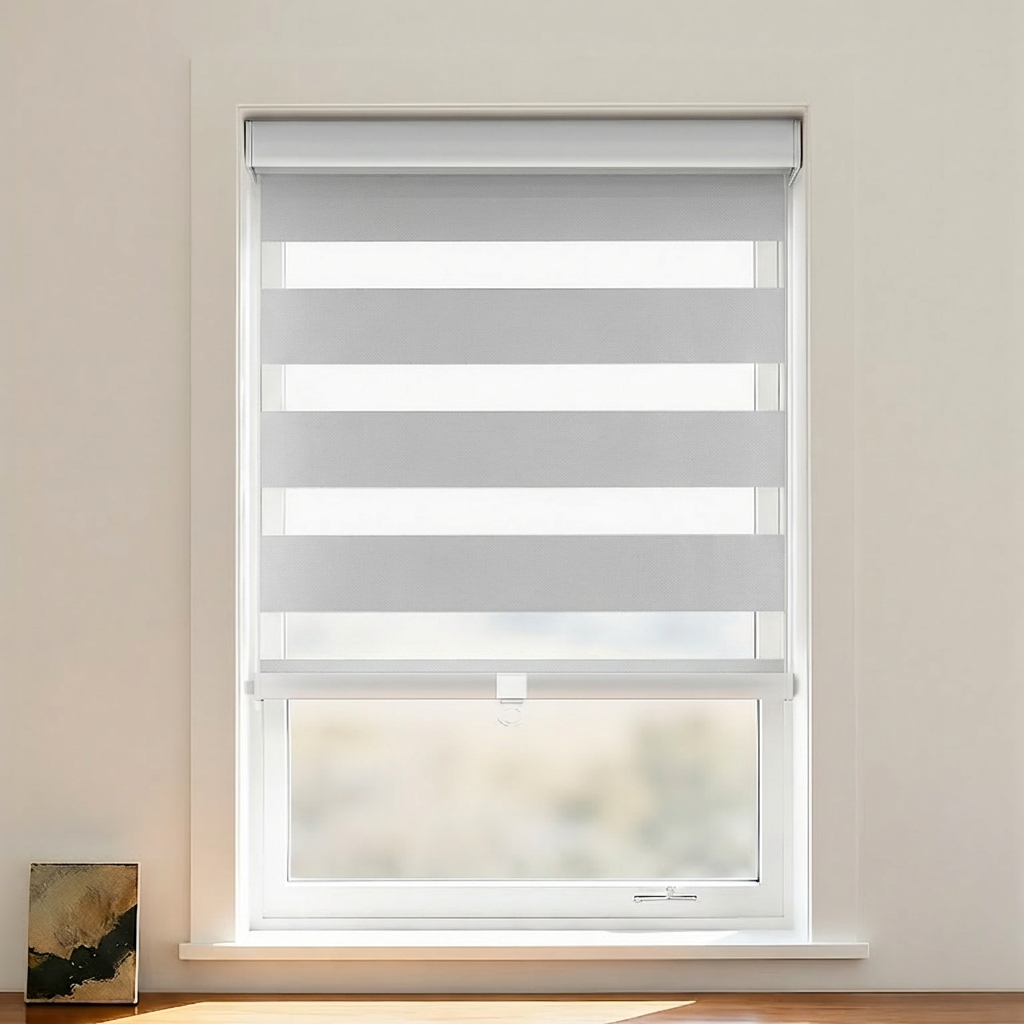 Nicole Blackout Zebra Shade Cordless by DWCN Official, showing a stylish black and white zebra-patterned window shade with cordless operation.