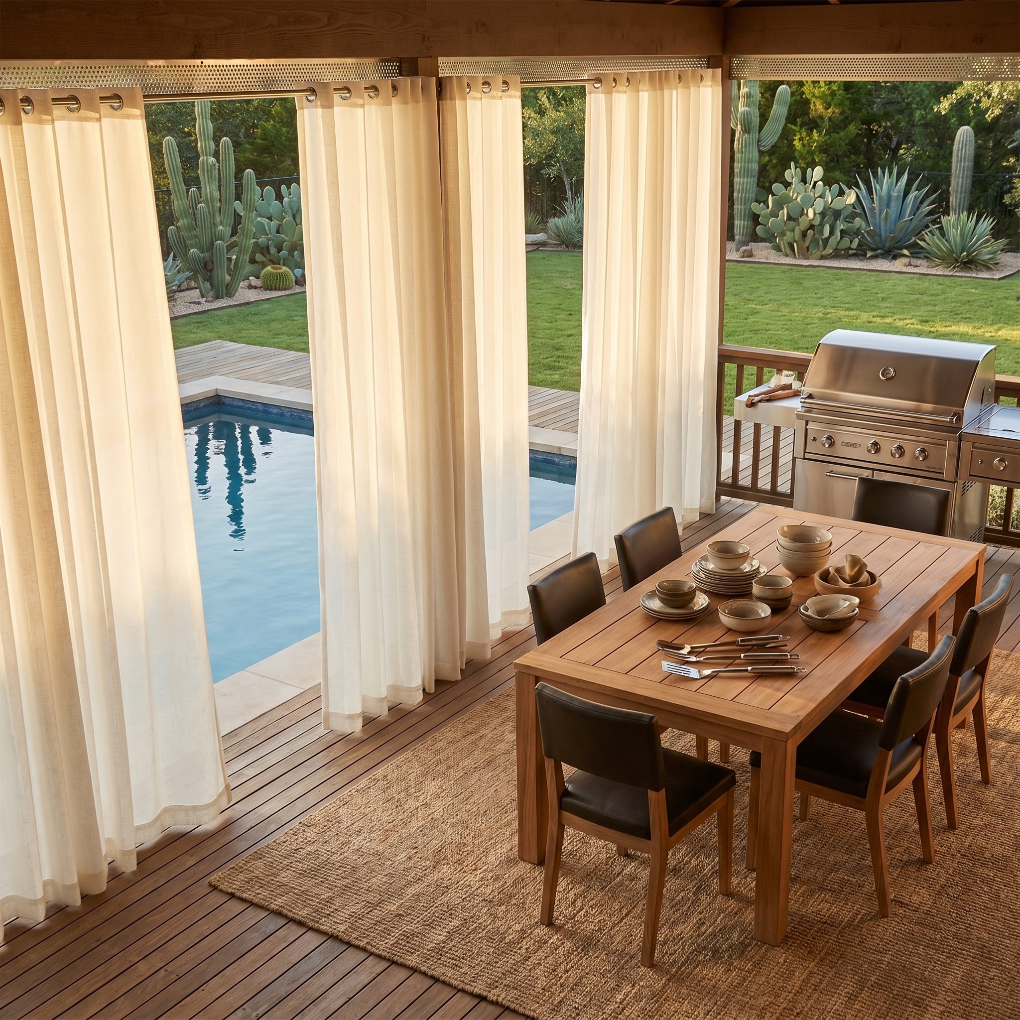 Ariadne Pearl Crosshatch Linen Outdoor Sheer Curtain