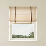 Light gray linen Roman shades with pleats and a clean finish, custom-made by DWCN Official for elegant window decor.