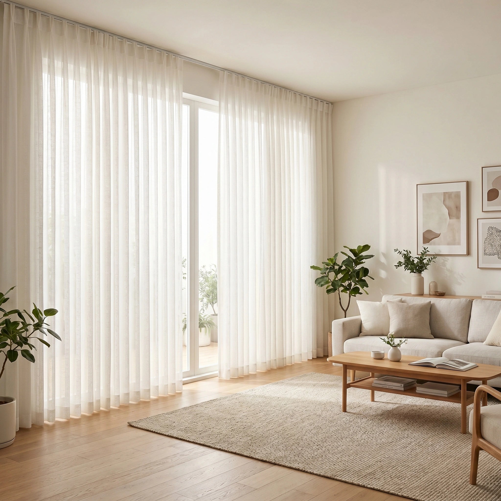 Light, airy Selene Snow Mist linen sheer curtain by DWCN Official hanging gracefully with soft natural light.
