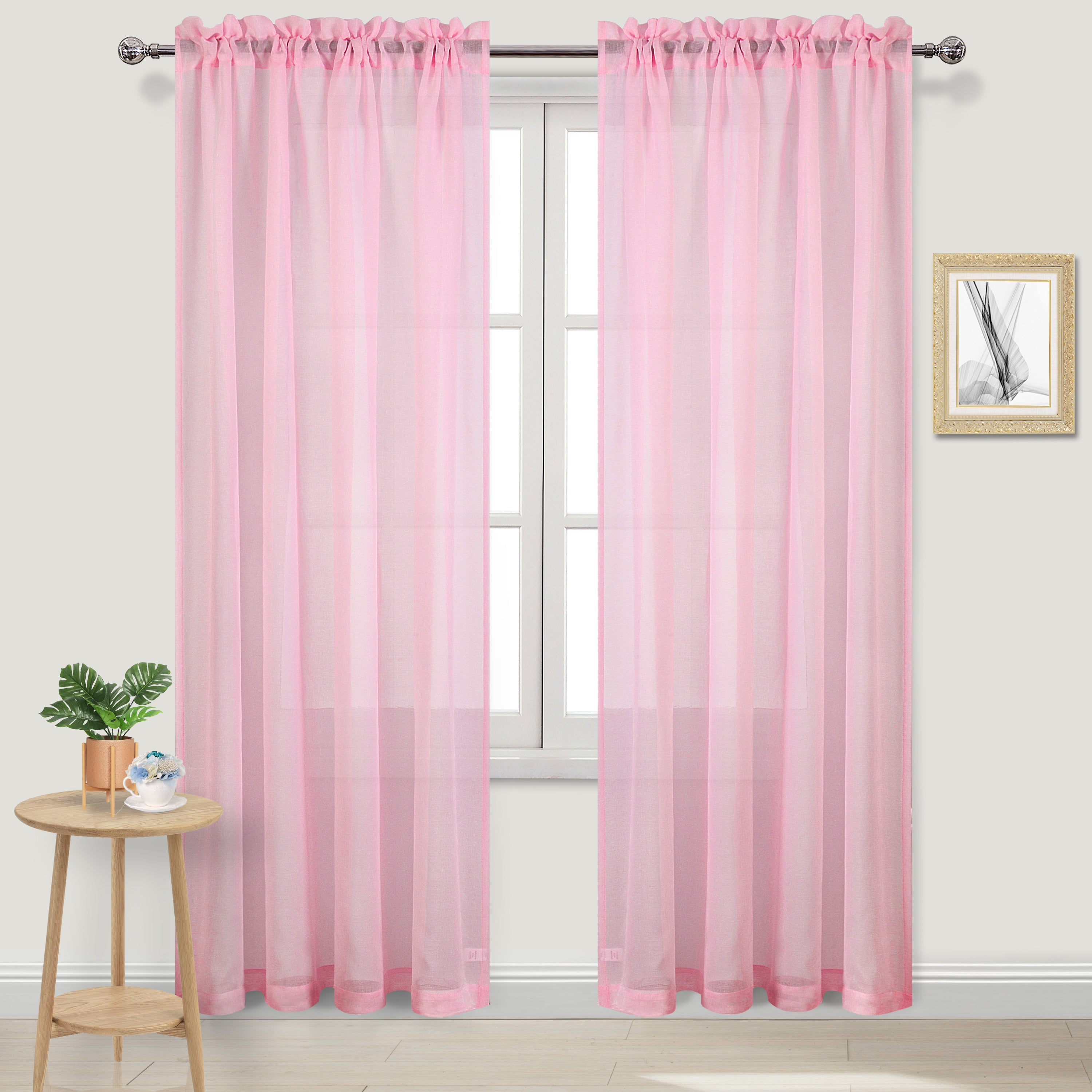 Rod Pocket Sheer Curtains, Set of 2 Panels