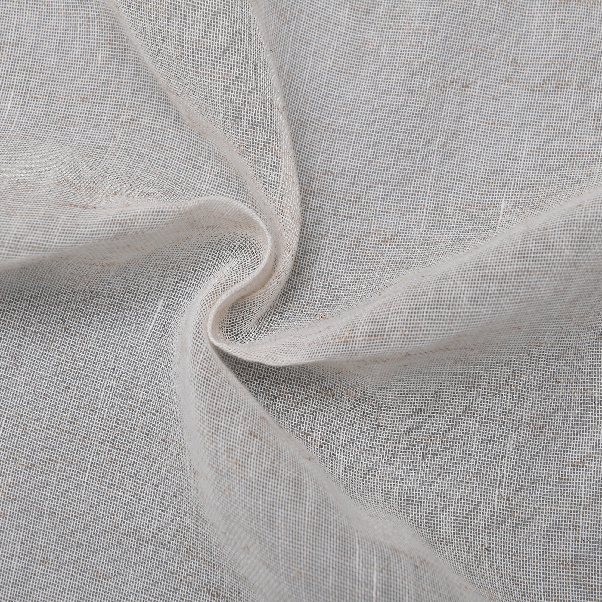 DWCN Official Phoebe Soft Oat Linen Sheer Curtain hanging in a window, showcasing lightweight, breathable linen fabric with a soft oat color.