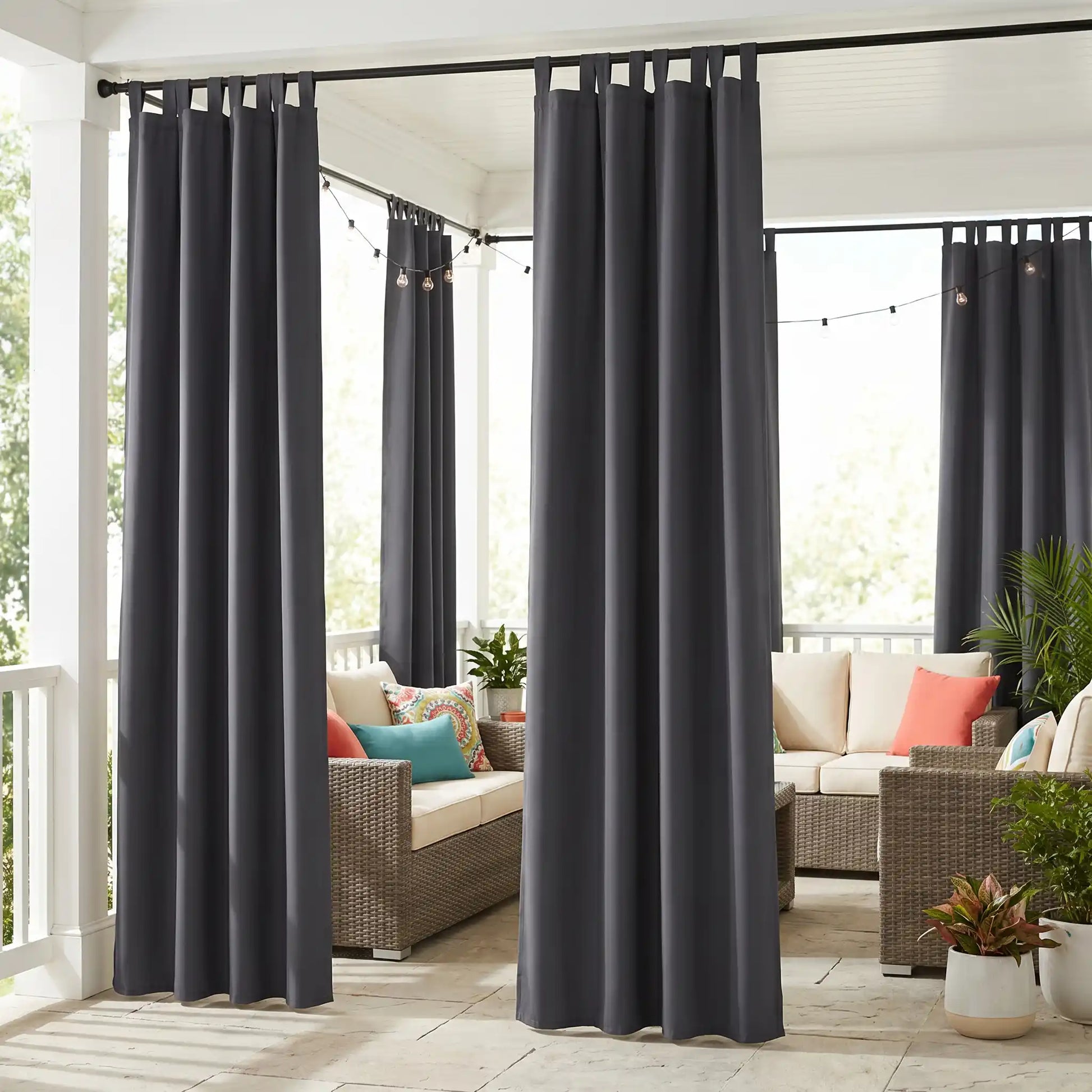DWCN Official waterproof outdoor curtain with tab top design, ideal for weather-resistant patio or garden outdoor space.