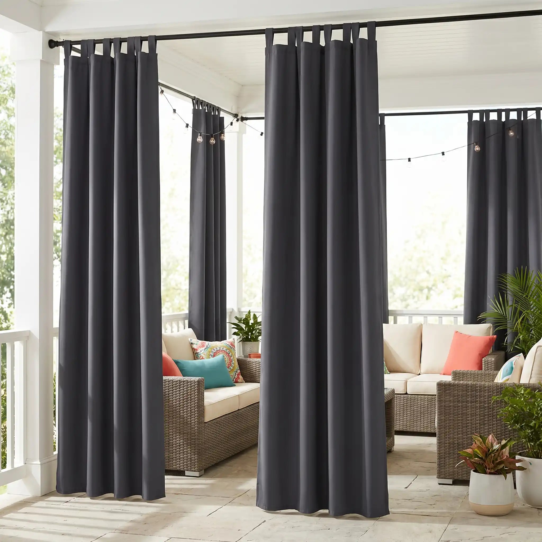 DWCN Official waterproof outdoor curtain with tab top design, ideal for weather-resistant patio or garden outdoor space.