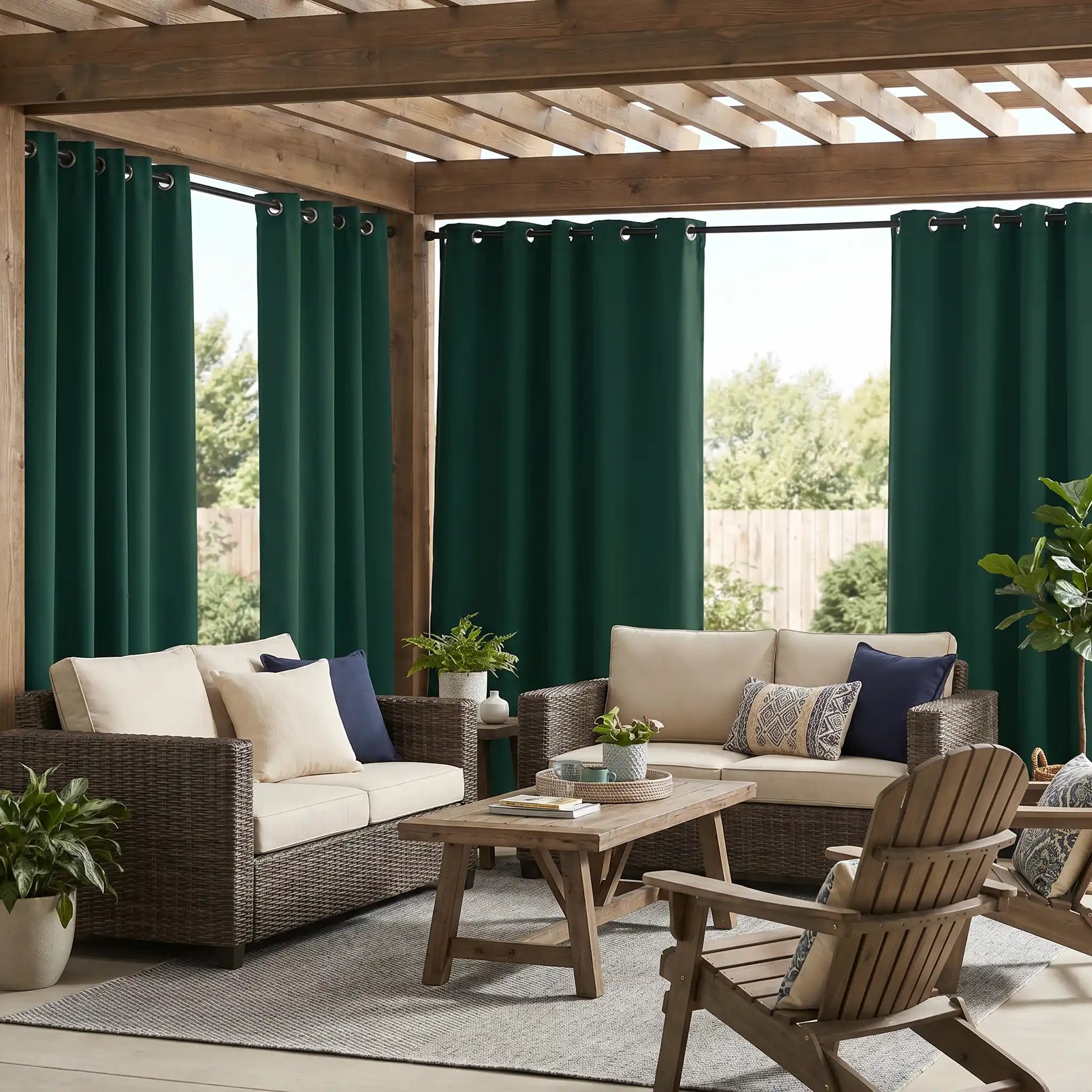 Grommet top outdoor curtains by DWCN Official, windproof and waterproof fabric, ideal for patio or balcony windows.