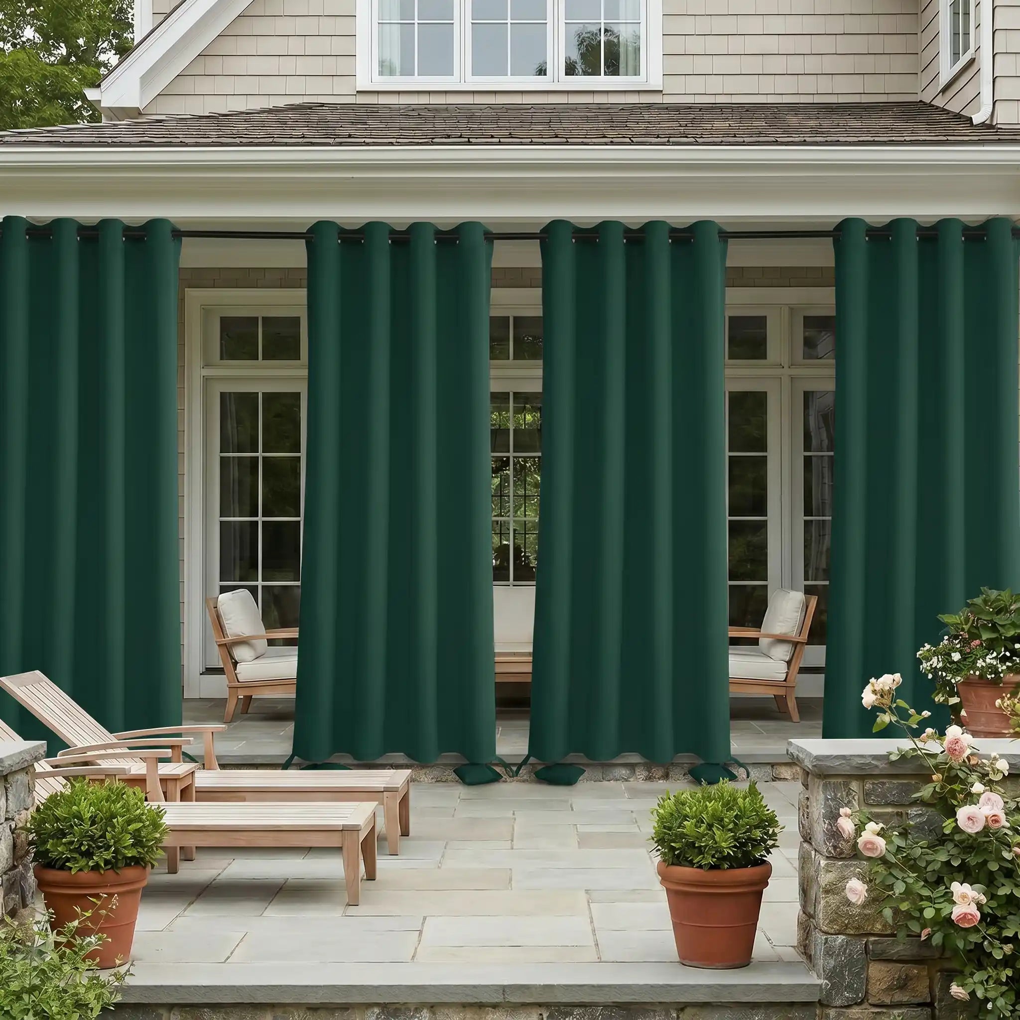 Outdoor curtain with grommet top and weighted bottom, waterproof and windproof fabric by DWCN Official.