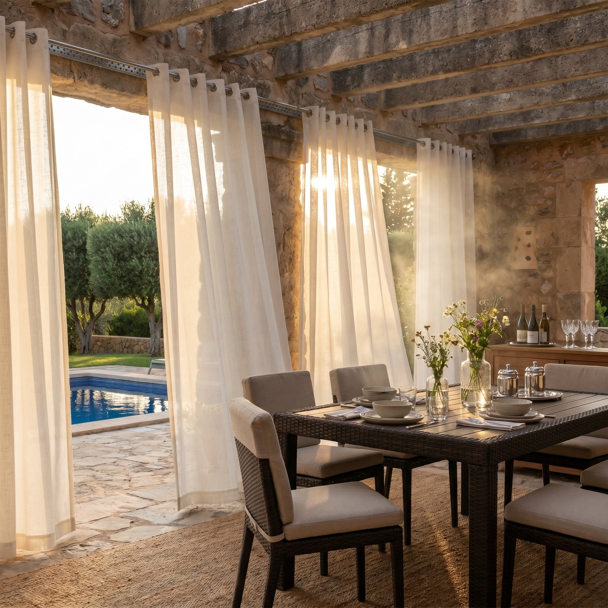 Ariadne Pearl Crosshatch Linen Outdoor Sheer Curtain