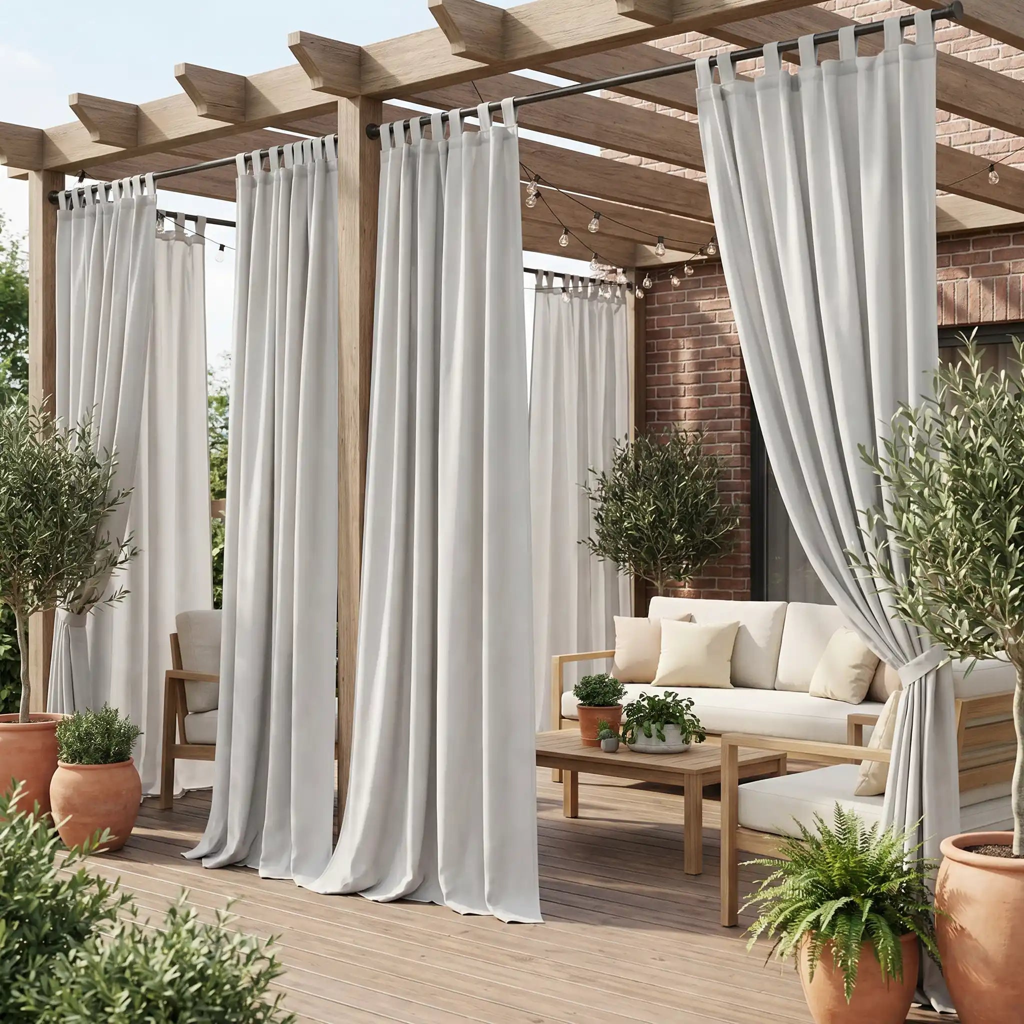 DWCN Official waterproof outdoor curtain with tab top design, ideal for patio or garden weather protection.