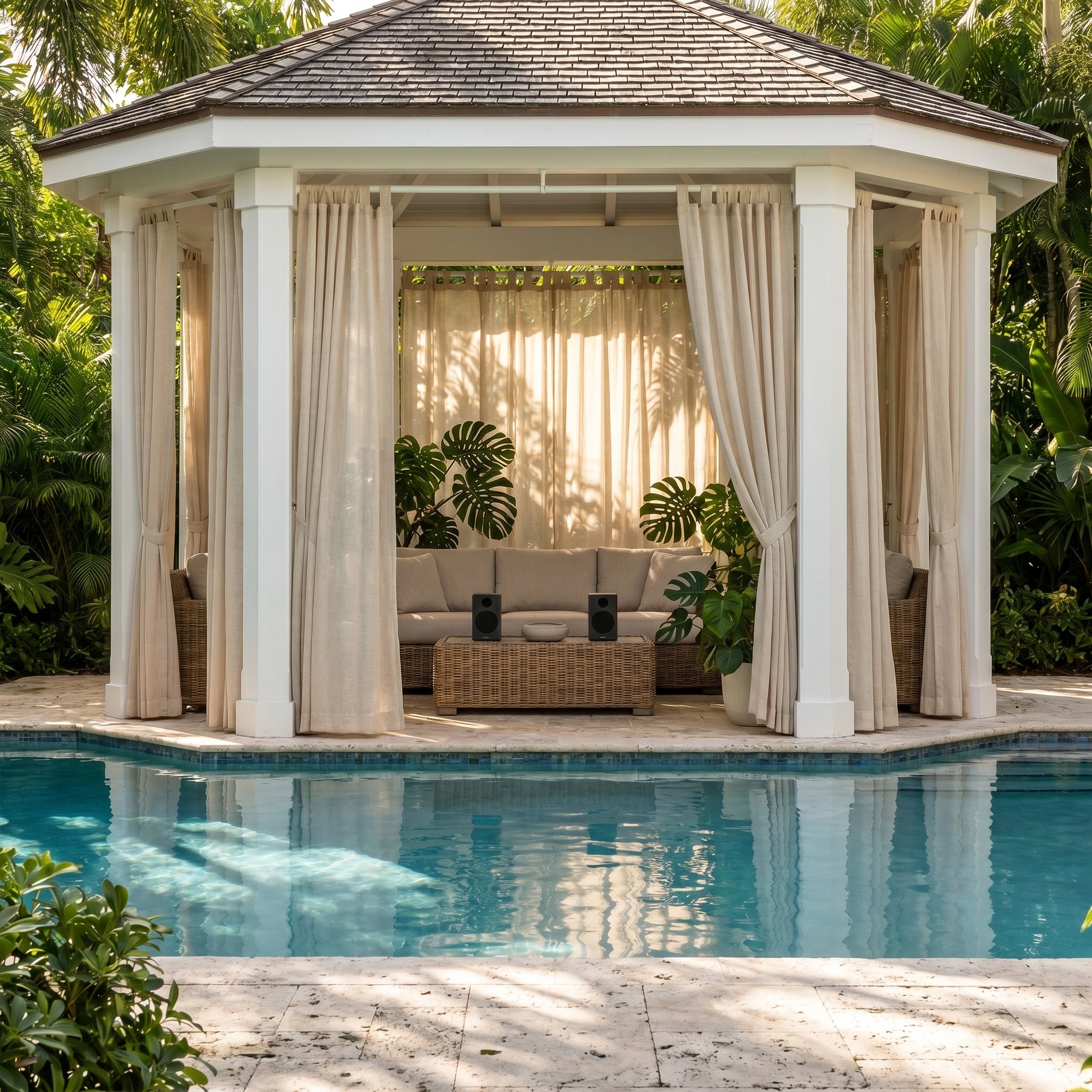 Ariadne Pearl Crosshatch Linen Outdoor Sheer Curtain