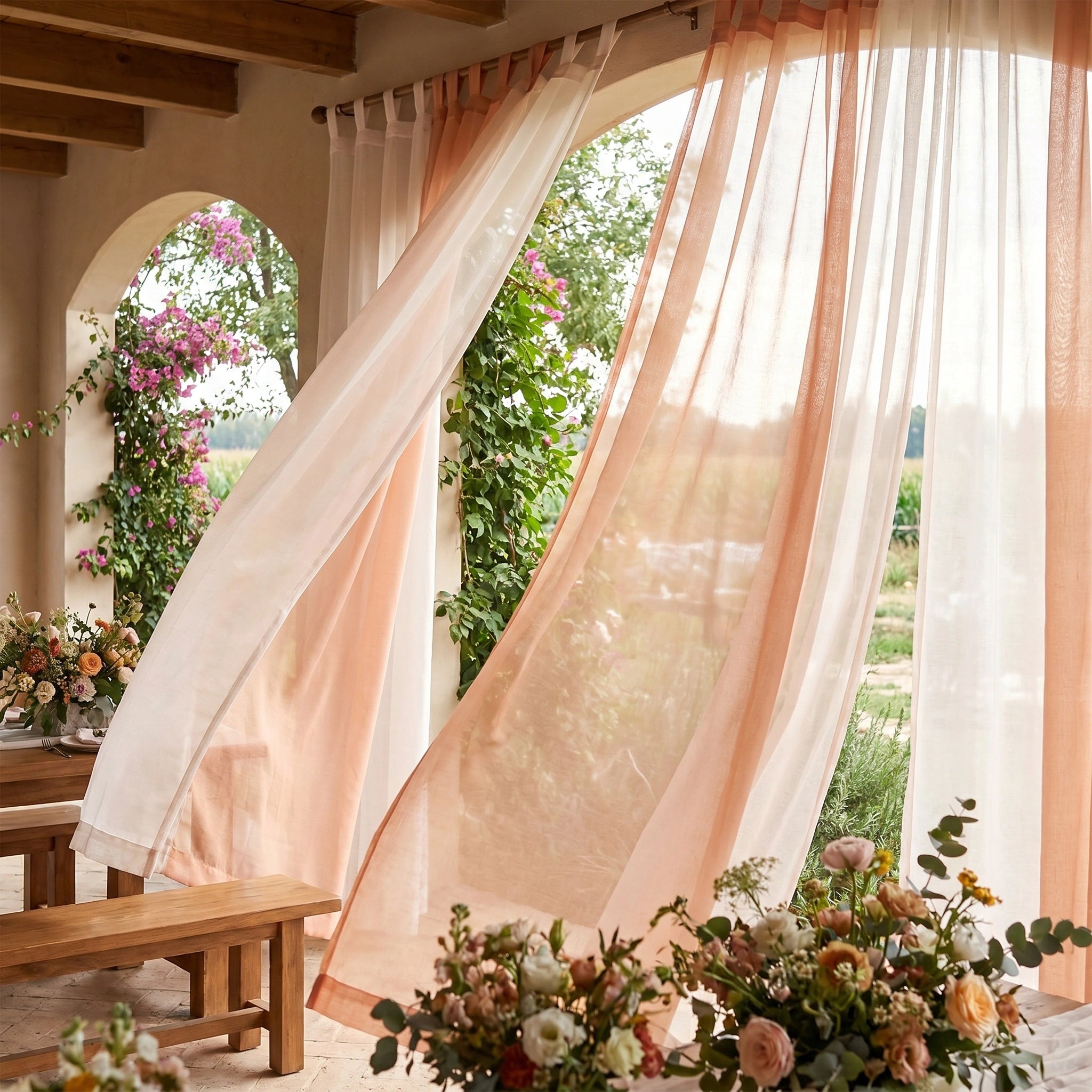 Linen Texture Ombre Outdoor Sheer Curtains