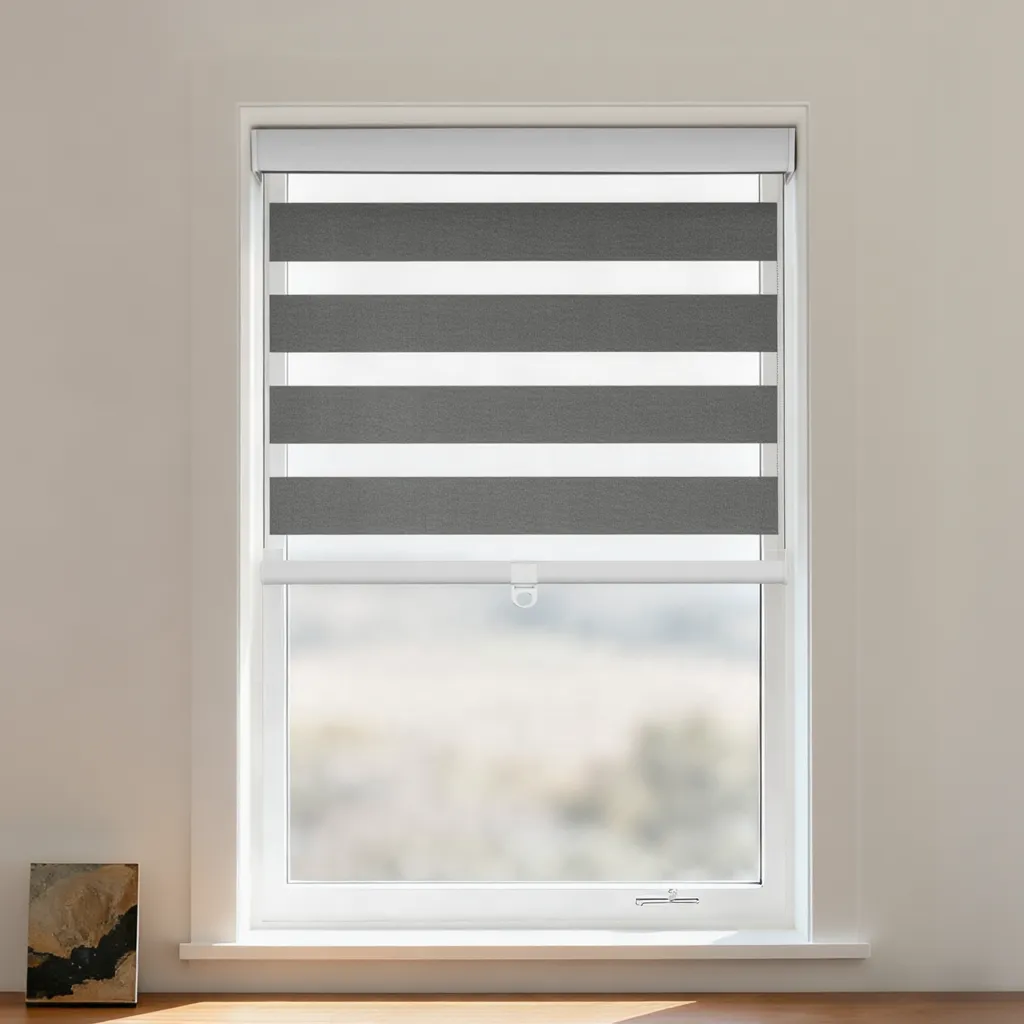 DWCN Official Rbss Blackout Zebra Shade Cordless with black and white striped pattern, window covering with modern zebra design