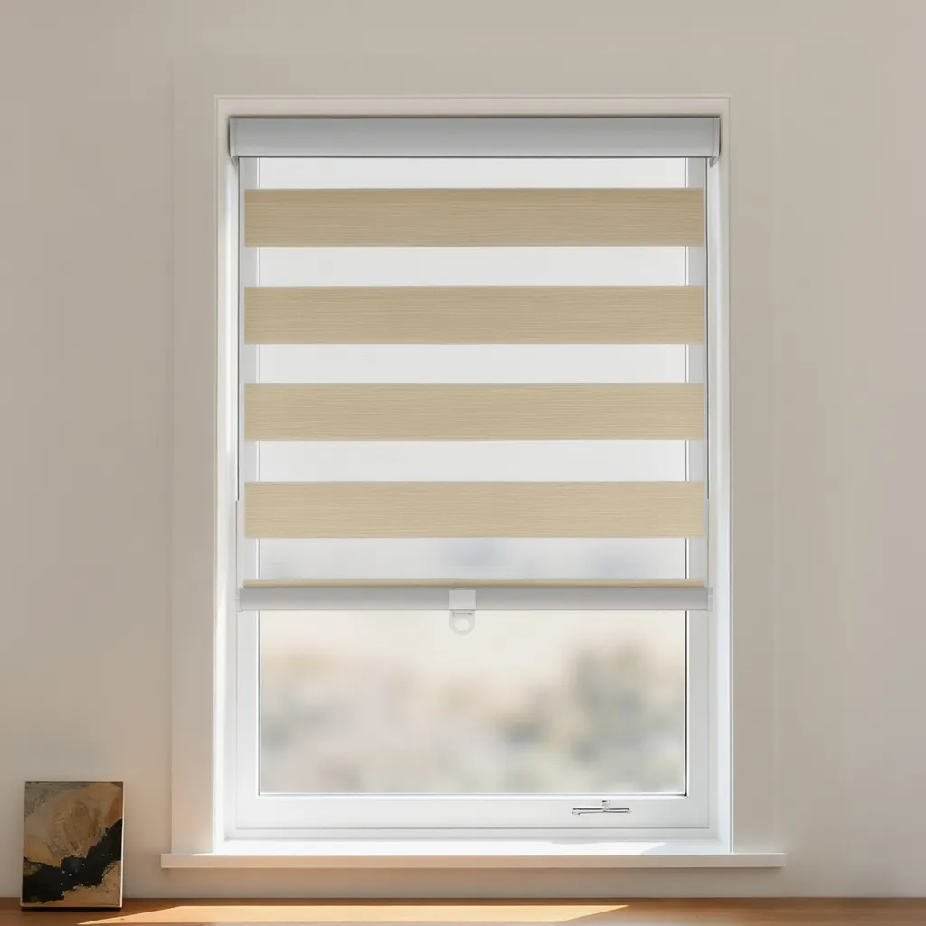 DWCN Official Marnle Blackout Zebra Shade Cordless with black and white striped design, providing light control and privacy.