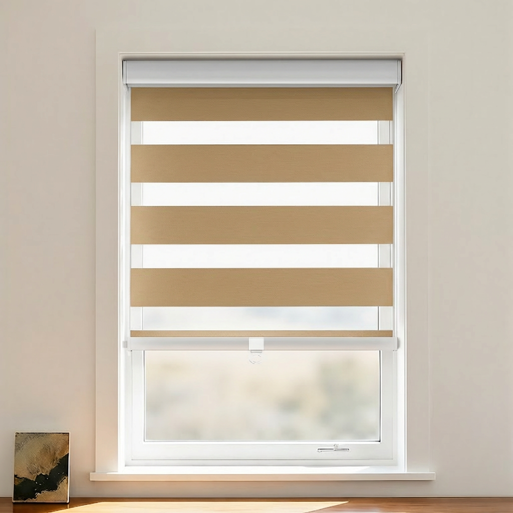Nicole Blackout Zebra Shade Cordless by DWCN Official, showing a stylish black and white zebra-patterned window shade with cordless operation.