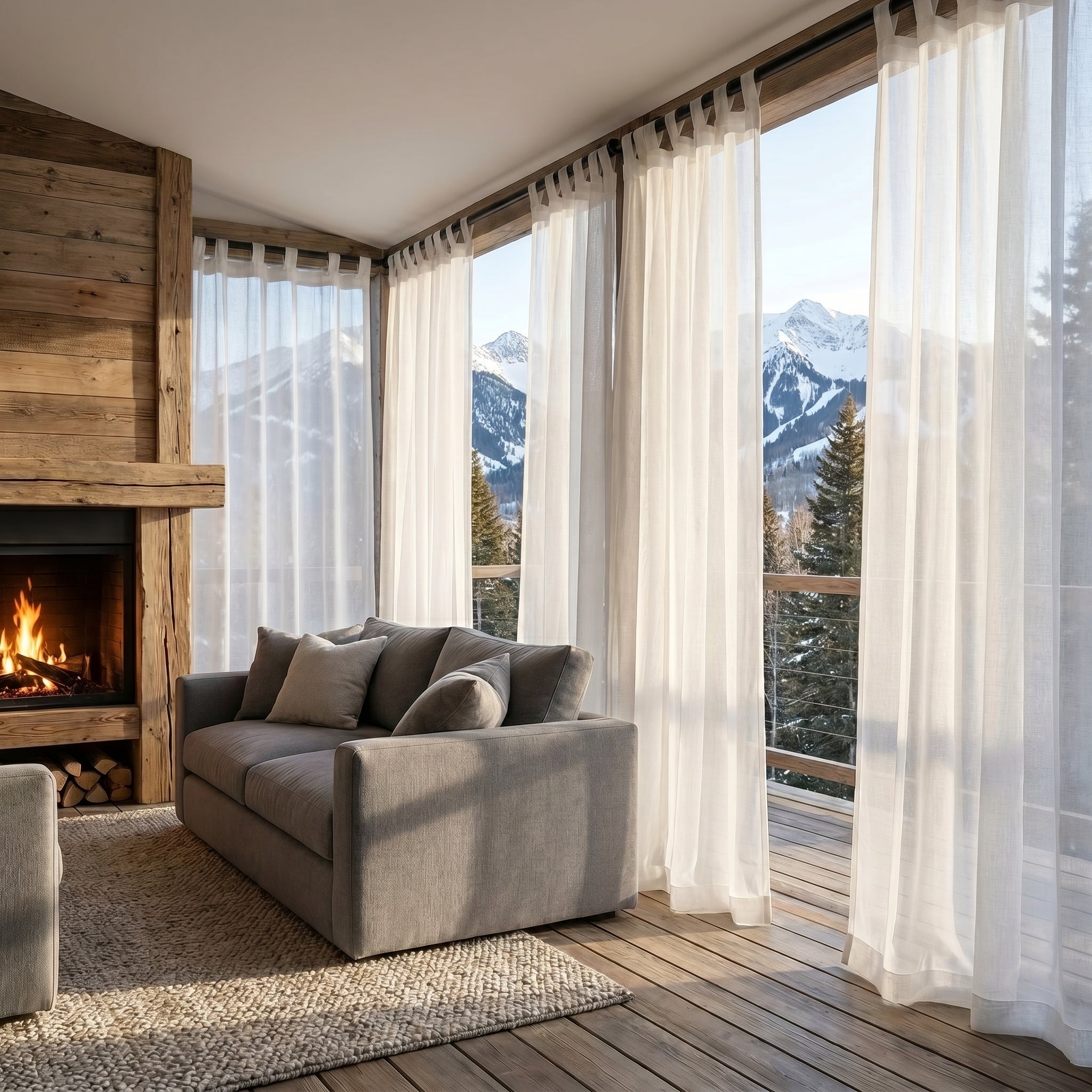 Linen Texture Solid Outdoor Sheer Curtains