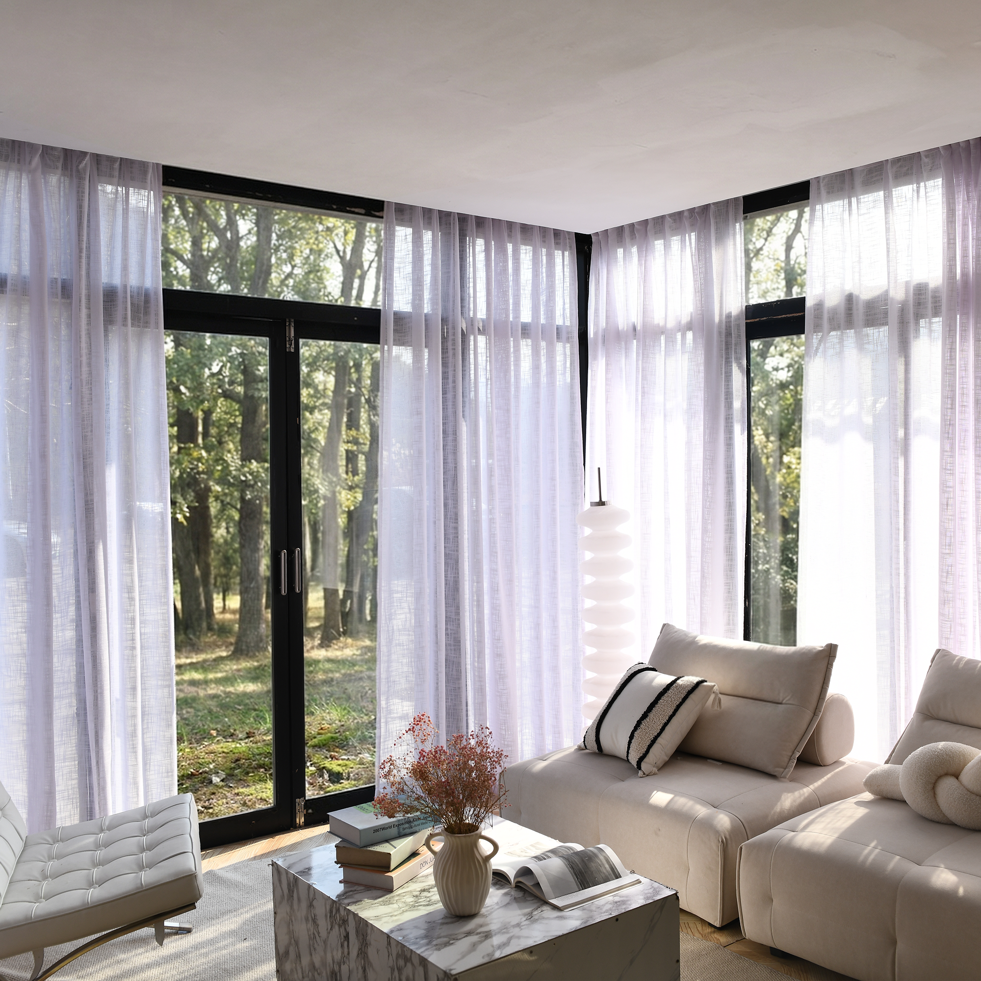 custom linen sheer solid curtains in modern living room