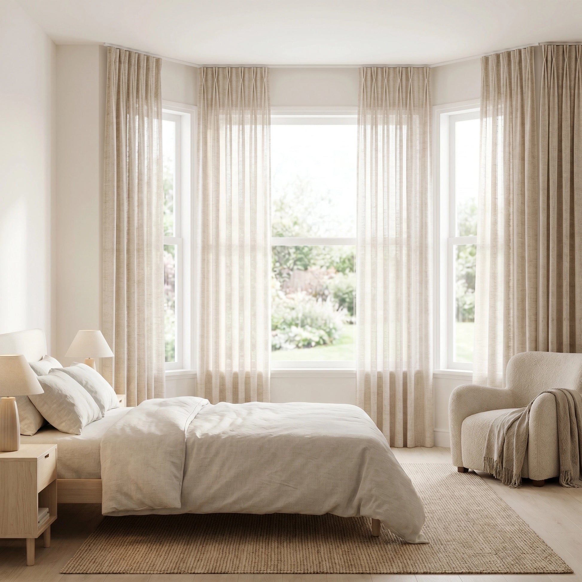 DWCN Official Theia Linen Sheer Curtains hanging in a window, showcasing lightweight, airy fabric for elegant home decor.