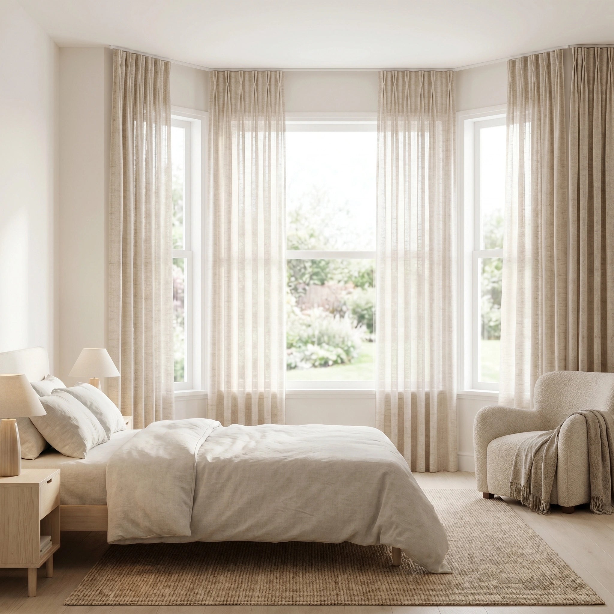 DWCN Official Theia Linen Sheer Curtains hanging in a window, showcasing lightweight, airy fabric for elegant home decor.