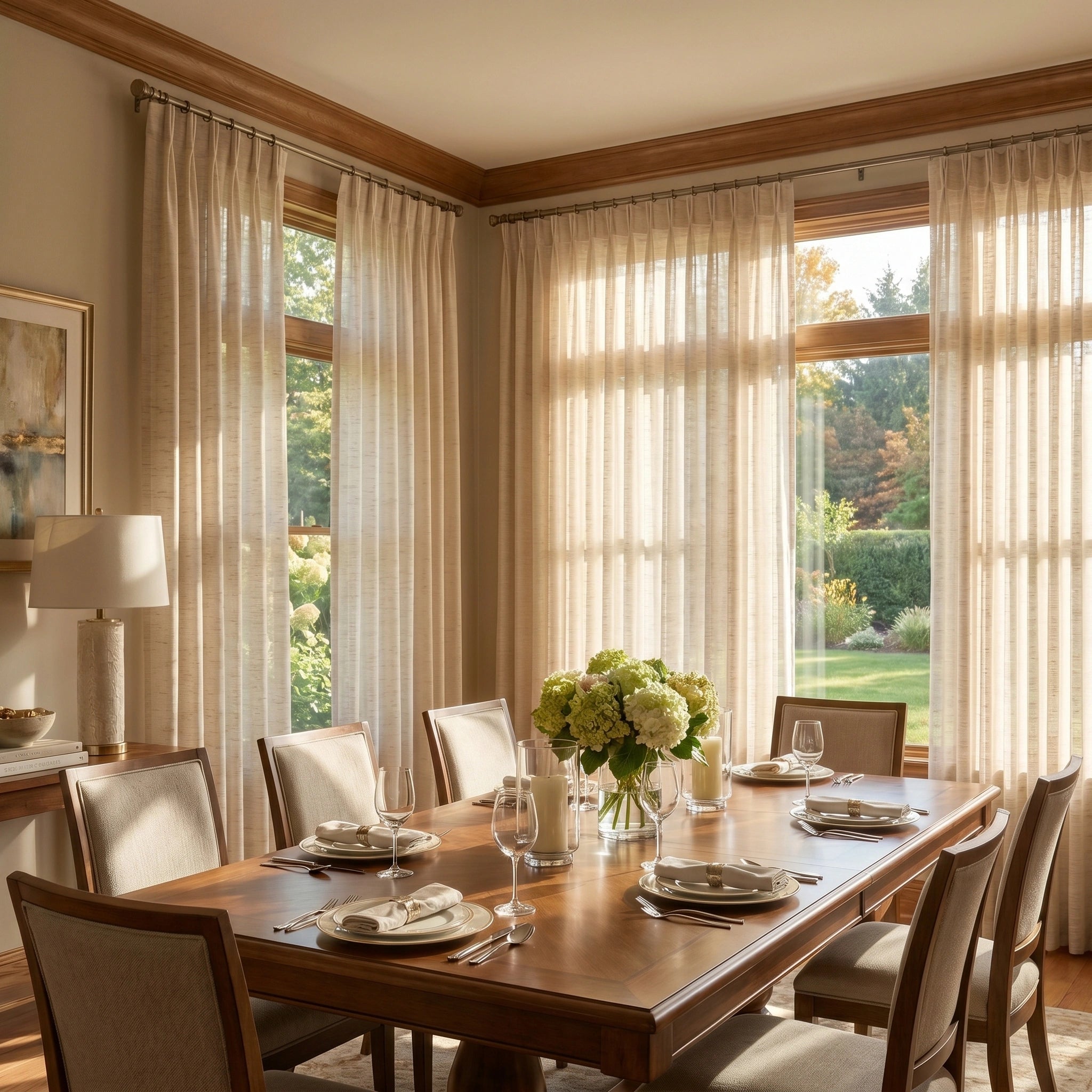 Light ivory Theia Linen Sheer Curtains by DWCN Official hanging in a window, showcasing their soft, airy texture and elegant drape.