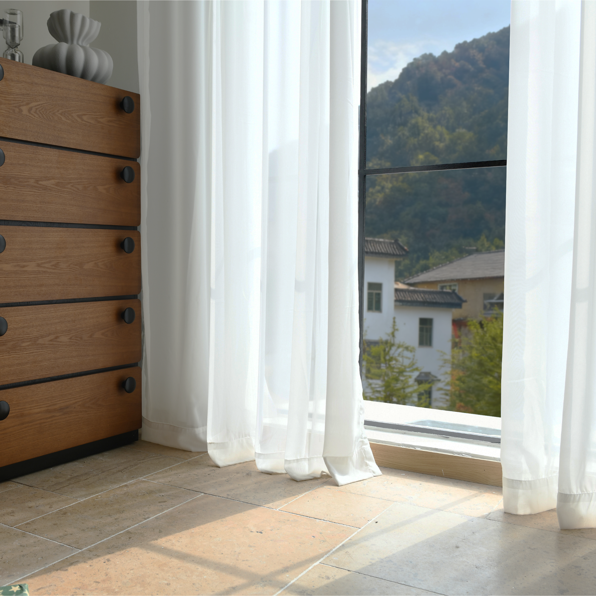 Custom Curtains: Linen Texture Sheer Curtains, Set of 2 Panels