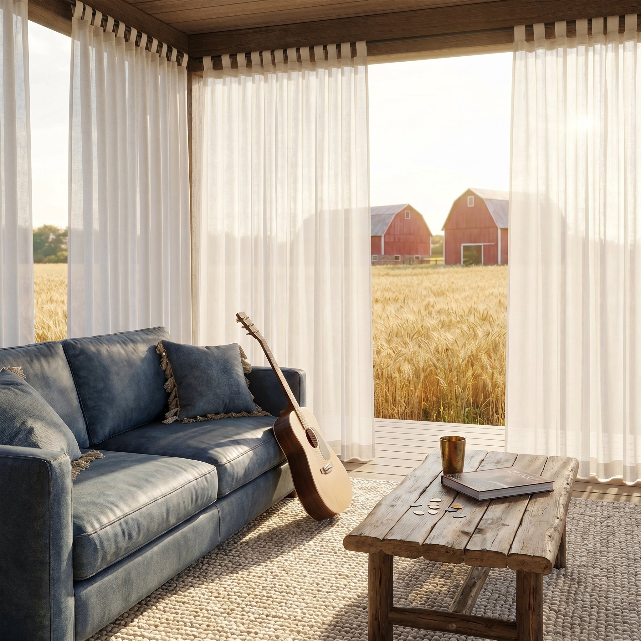 Ariadne Pearl Crosshatch Linen Outdoor Sheer Curtain