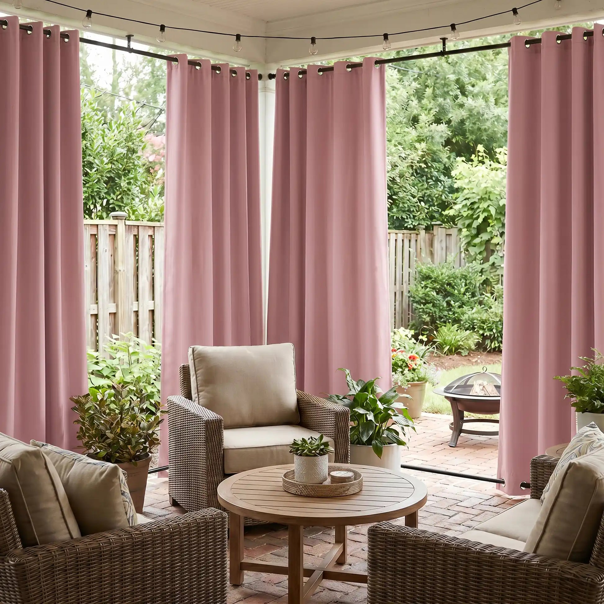 Outdoor curtains with grommet top and bottom, windproof and waterproof fabric by DWCN Official, suitable for outdoor use