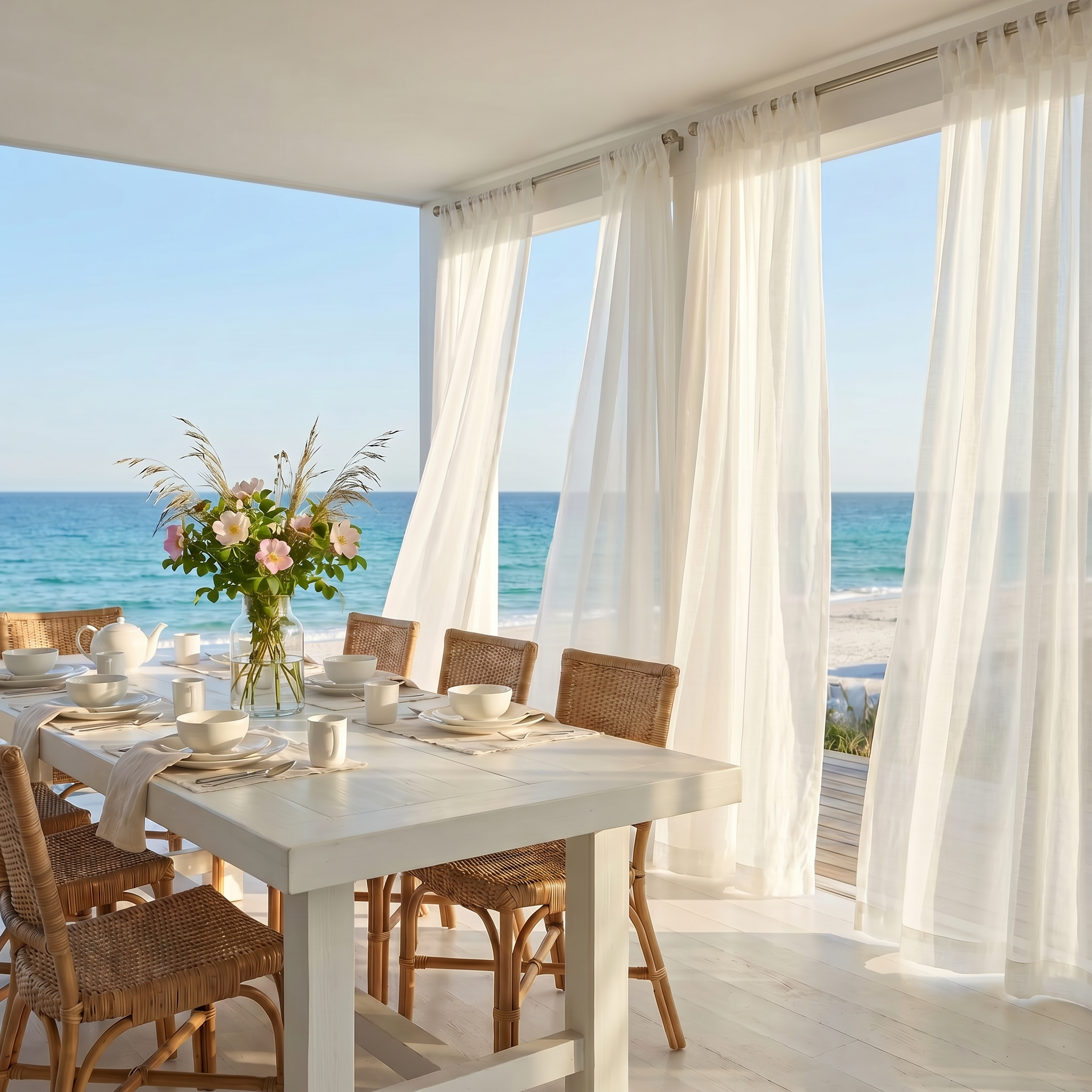 Linen Texture Solid Outdoor Sheer Curtains