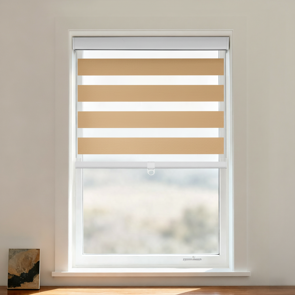 DWCN Official Rbss Blackout Zebra Shade Cordless window blind with black and white striped zebra pattern, cordless design for easy use