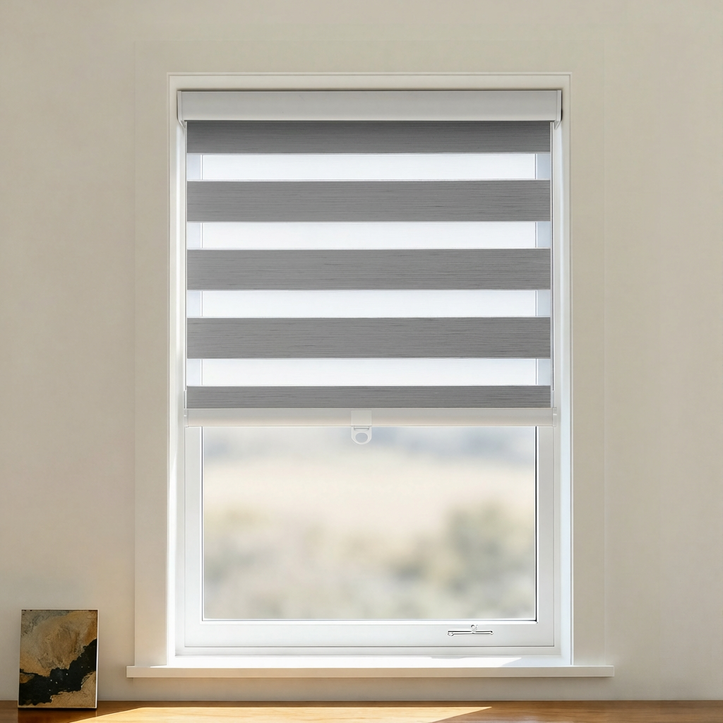 Blackout zebra shade by DWCN Official, cordless window treatment featuring black and white zebra stripe pattern.